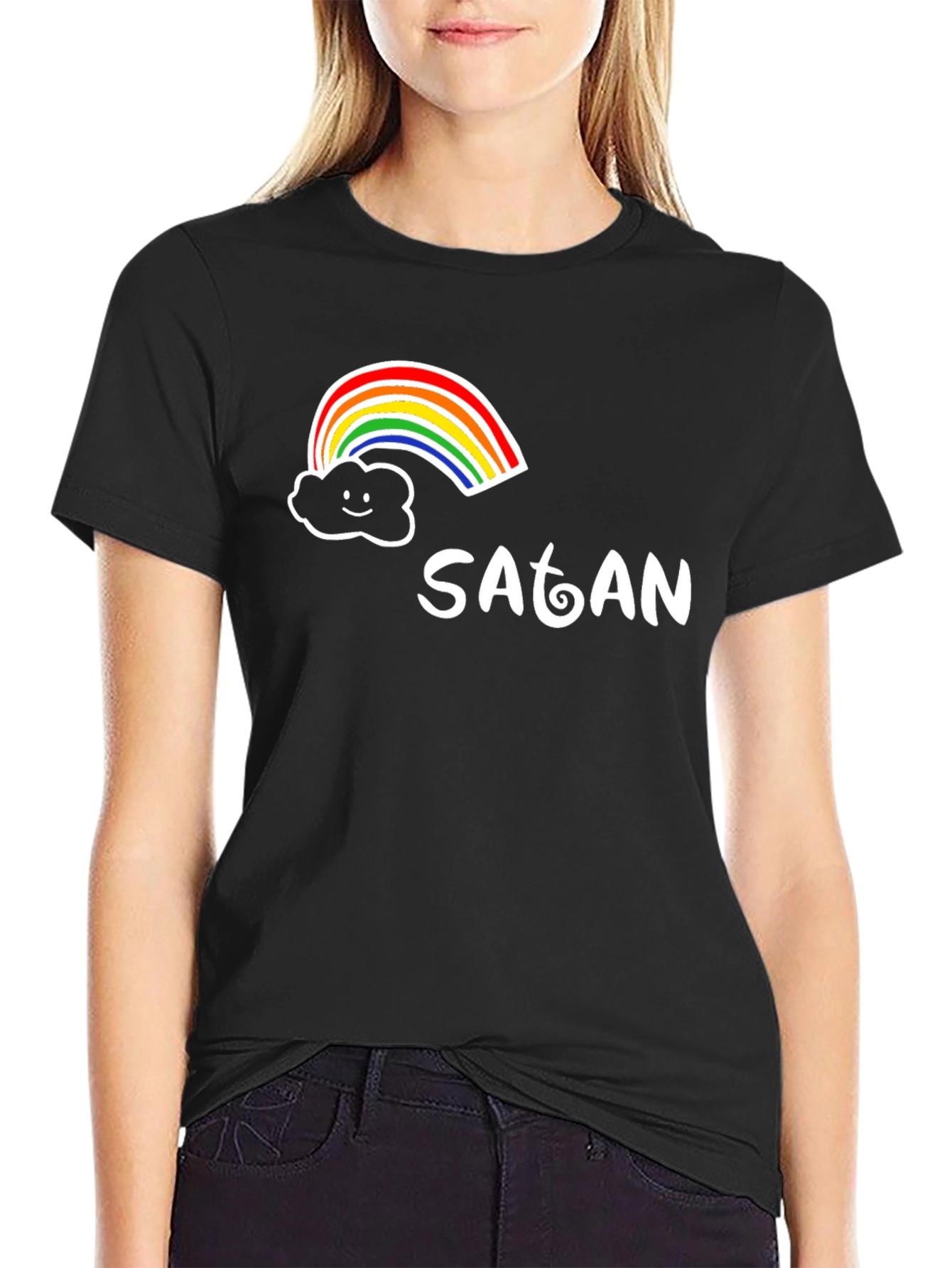 Black Rainbow Satan Graphic Tee - Quirky Humor T-Shirt view 2