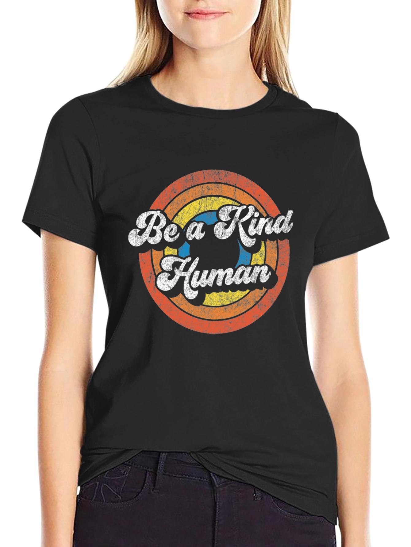 Black Retro Be a Kind Human T-Shirt - Vintage Style Tee view 2