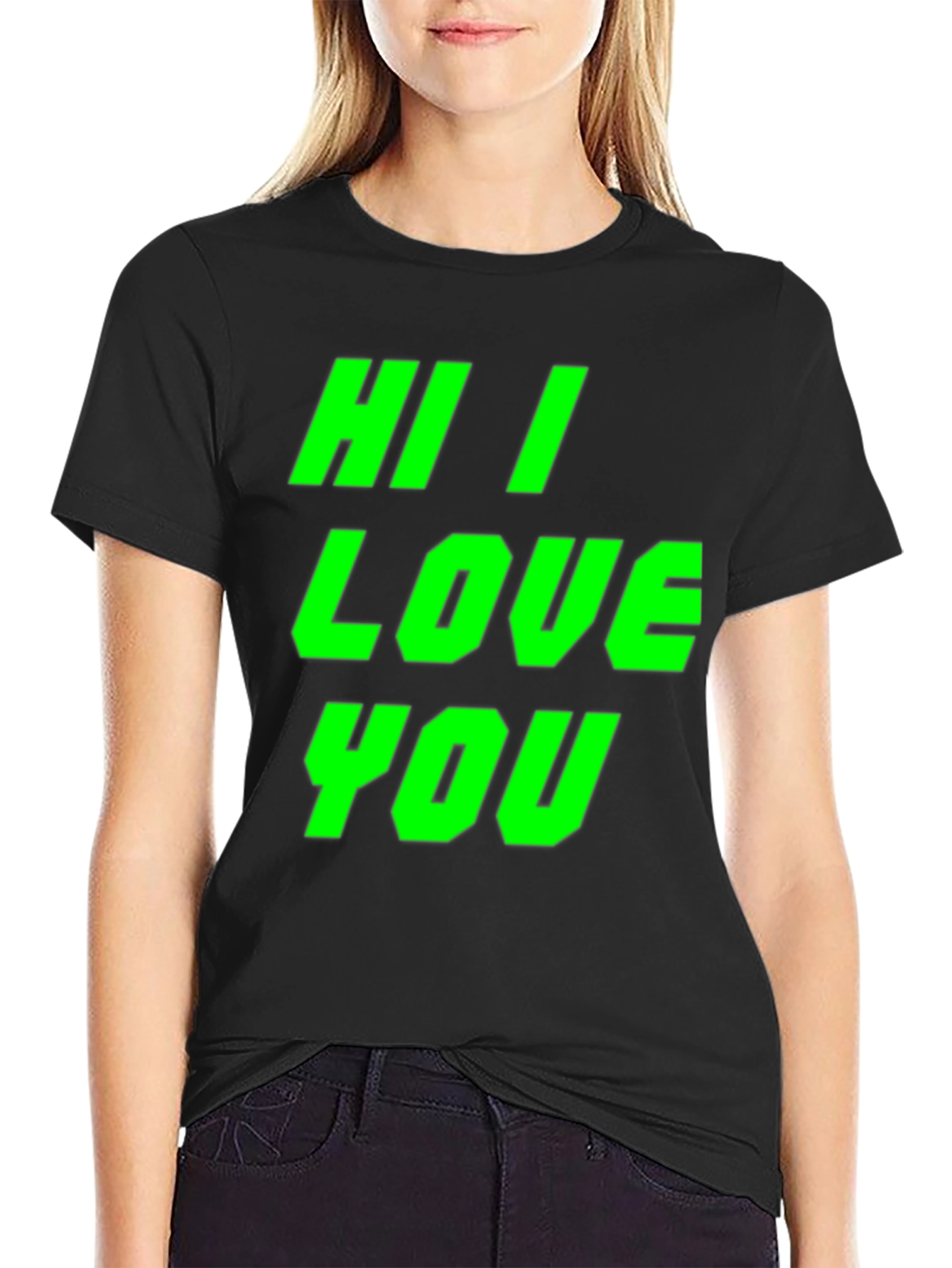 Black Hi I Love You Graphic Tee - Bold Statement Shirt view 2