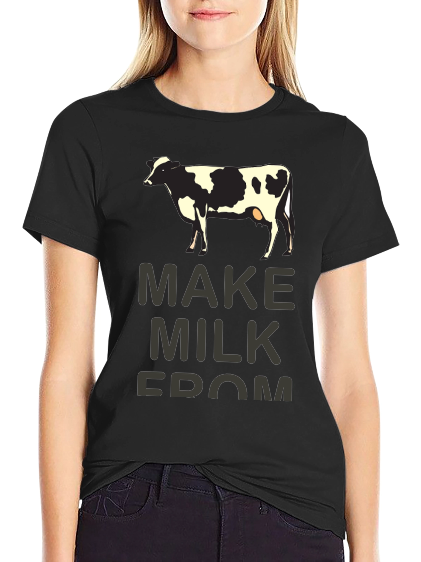 Black Make Milk From Cow T-Shirt - Humorous Graphic Tee view 2