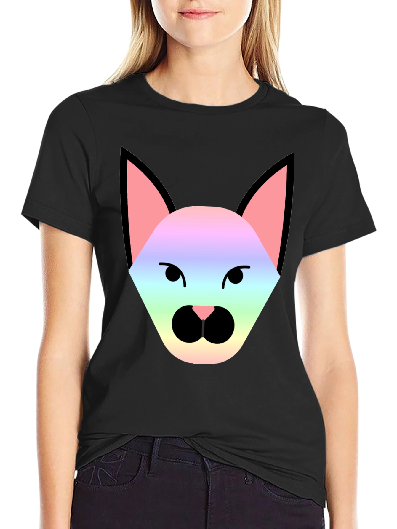 Black Rainbow Cat Graphic Tee - Unisex Black T-Shirt view 2