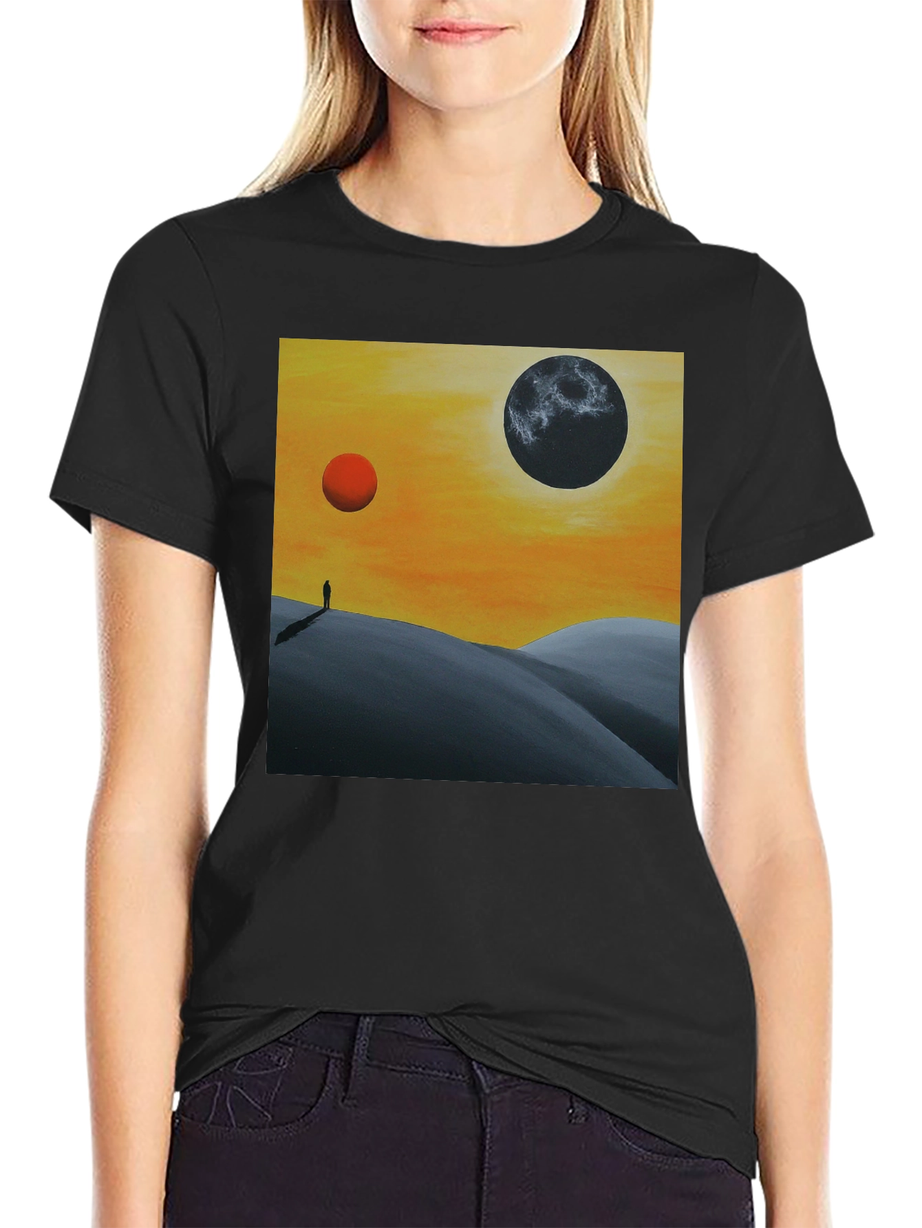 Black Surreal Planetary Landscape T-Shirt view 2