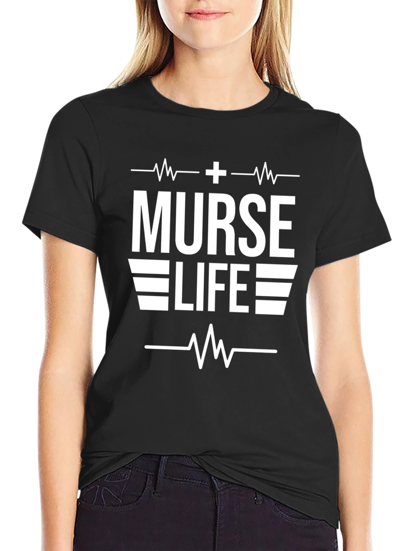 Black Nurse Life T-Shirt - Black Cotton Tee view 2