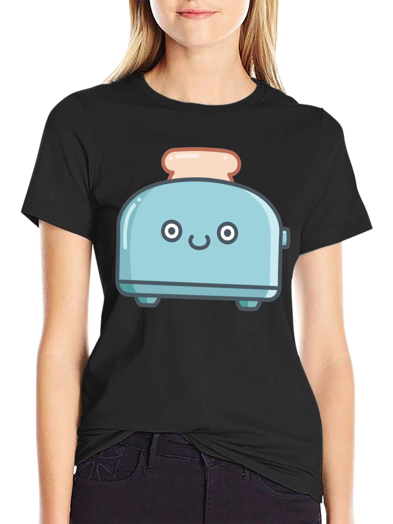 Black Cute Toaster Graphic T-Shirt view 2