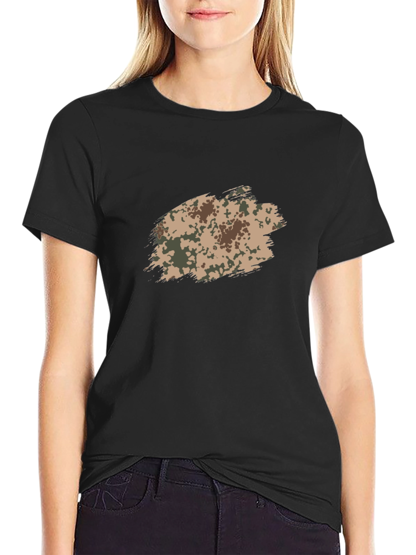 Black Men's Black T-Shirt with Camo Brushstroke Design view 2