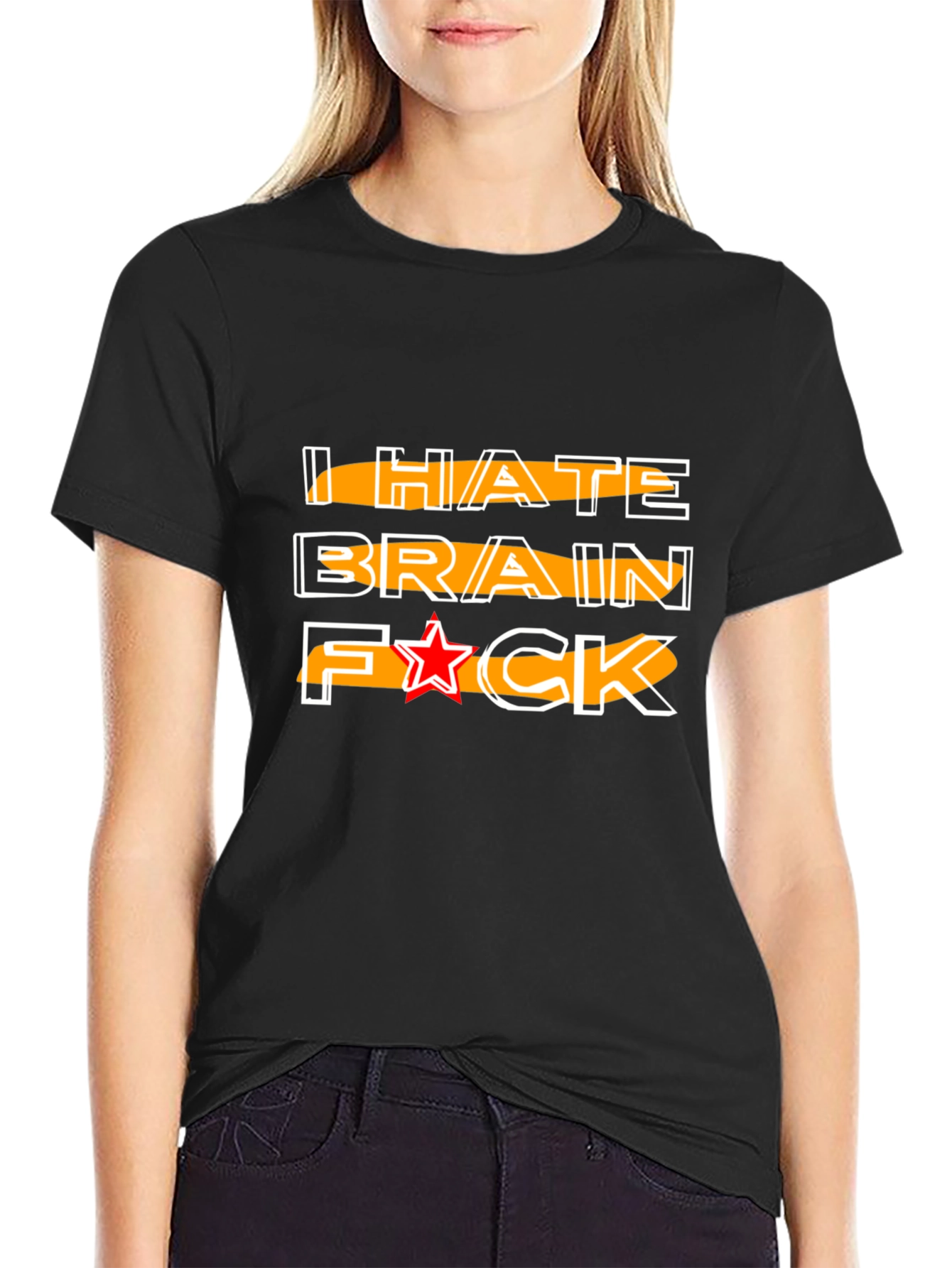 Black I HATE BRAIN Funny Graphic Tee view 2