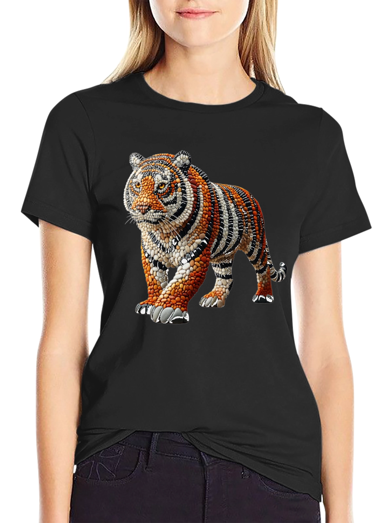 Black Tiger Art Graphic Black T-Shirt view 2