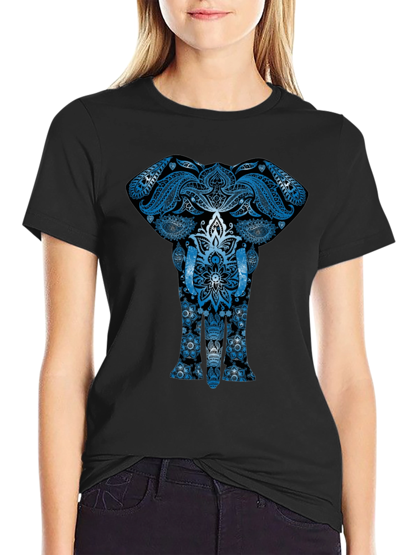 Black Elephant Mandala Graphic Tee - Unique Design view 2