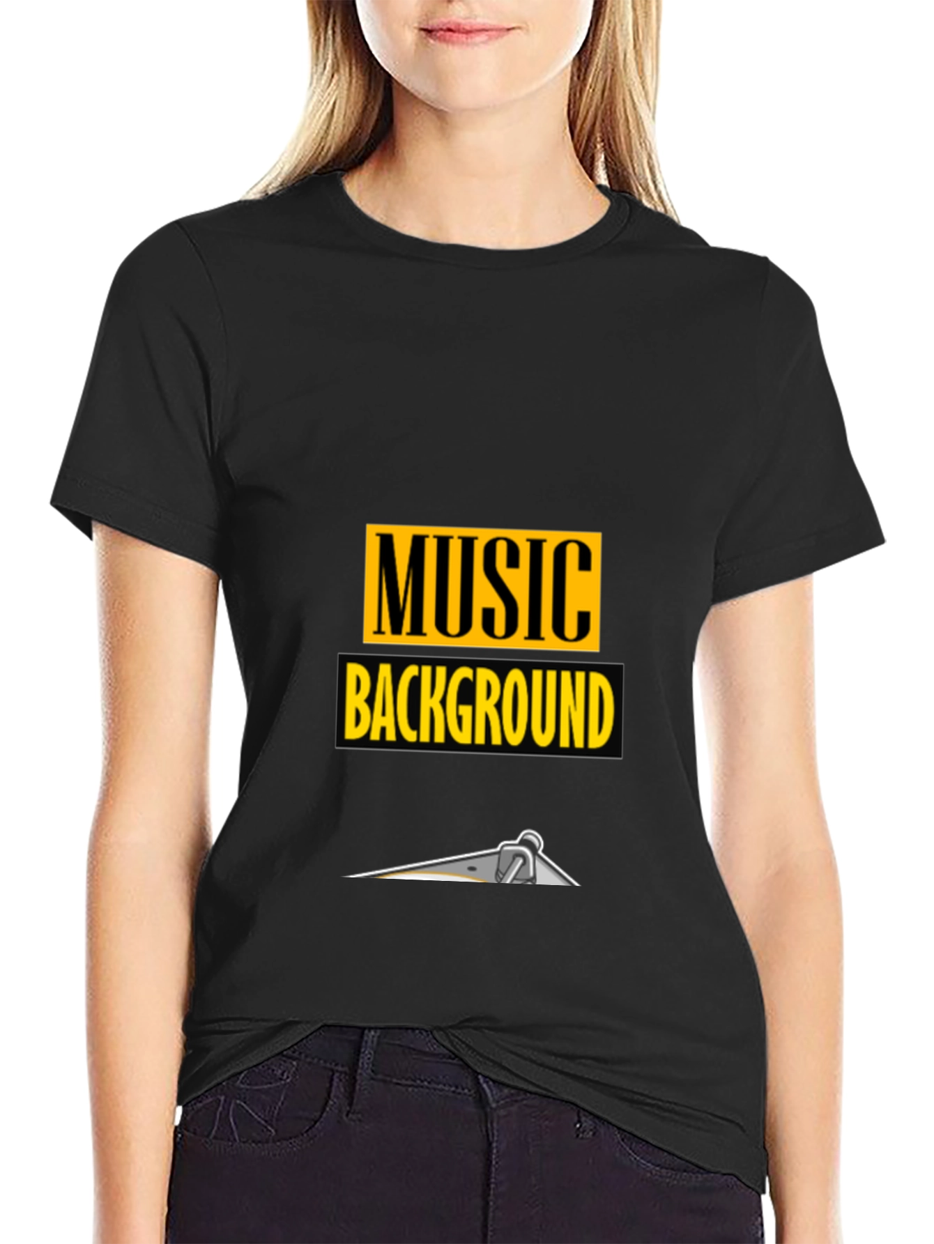 Black Music Background Graphic Tee - Black view 2
