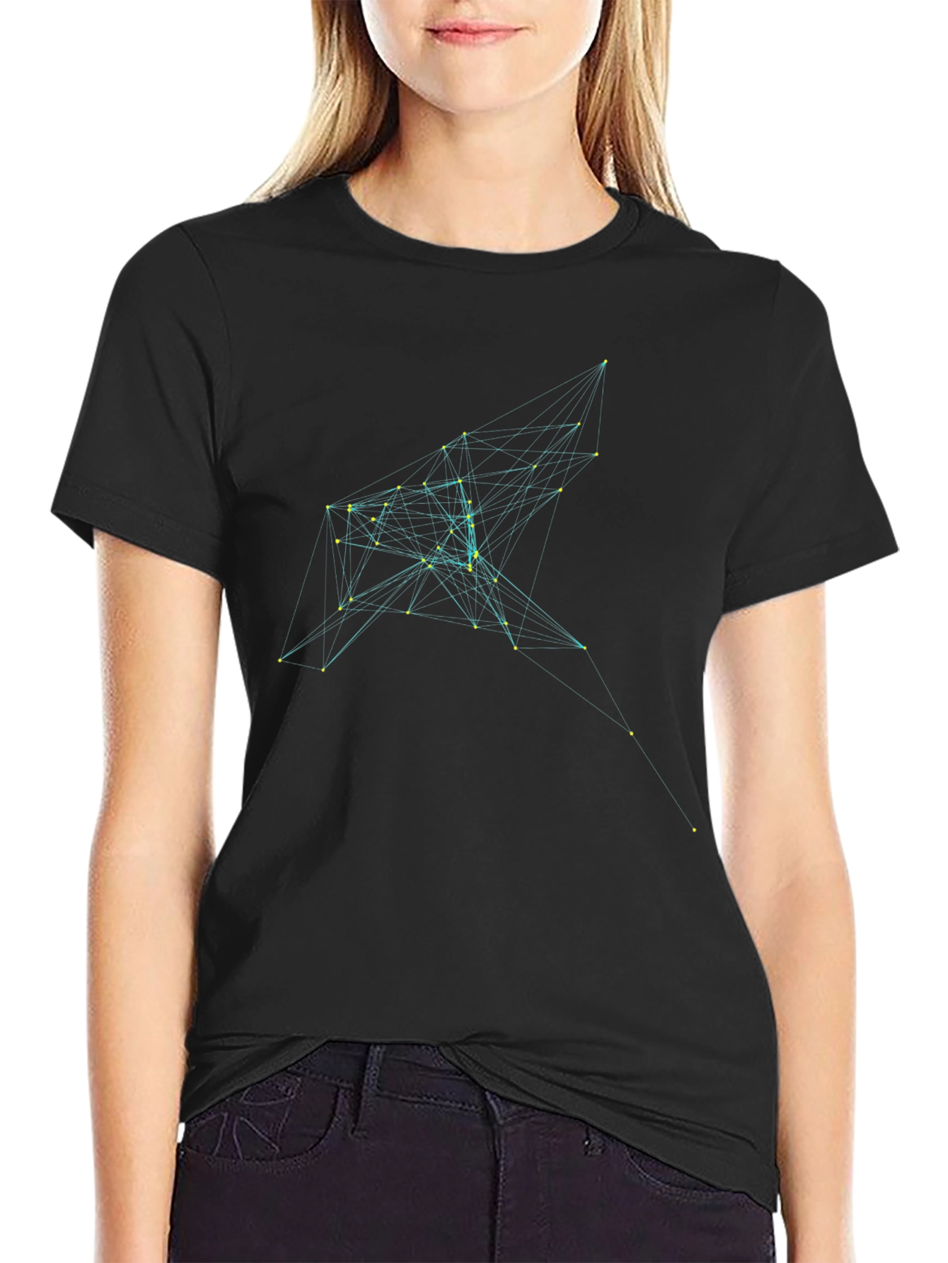 Black Geometric Network Tee - Stylish Black Cotton T-Shirt view 2