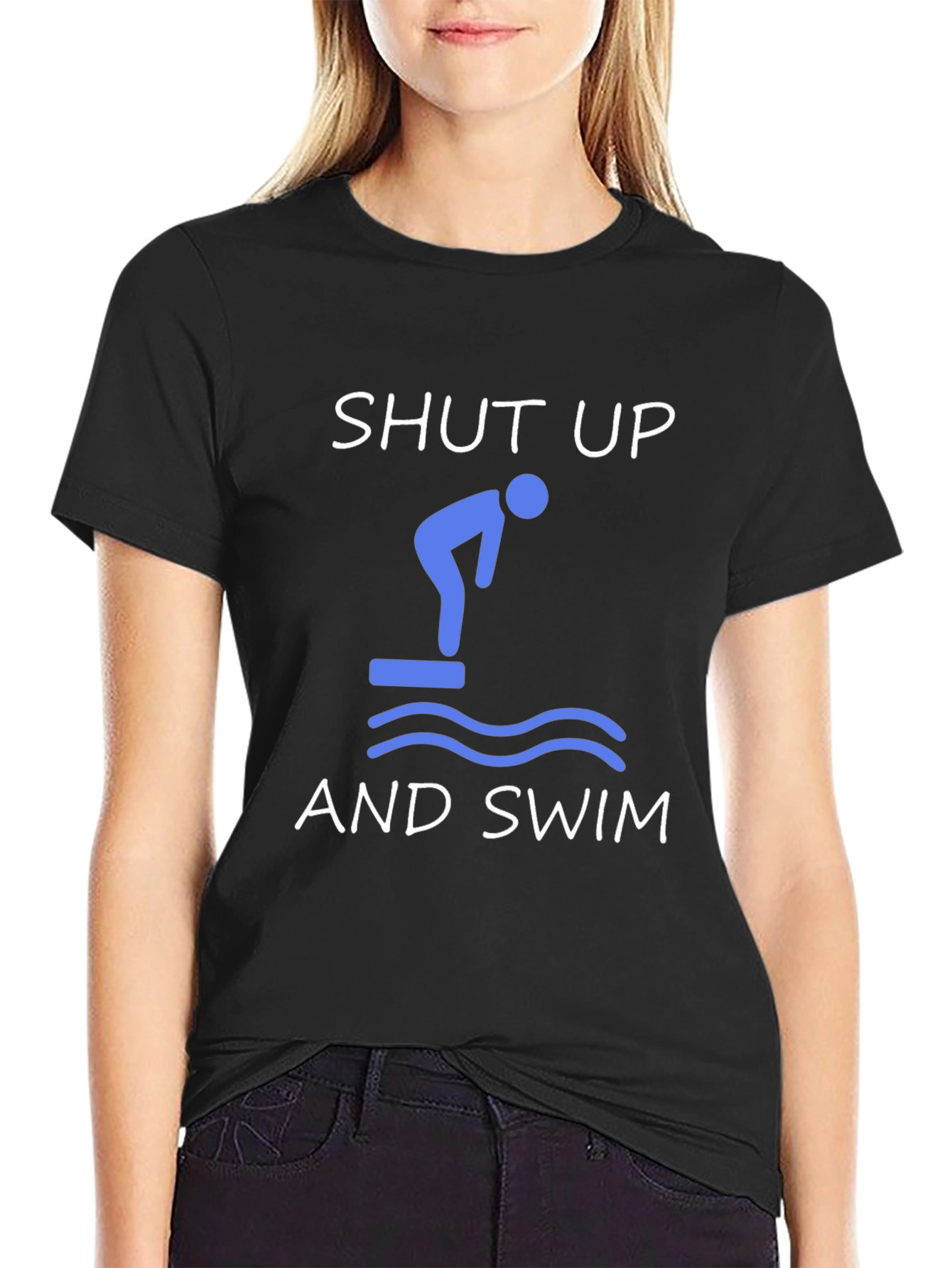 Black Shut Up and Swim T-Shirt - Funny Swimmer Tee view 2