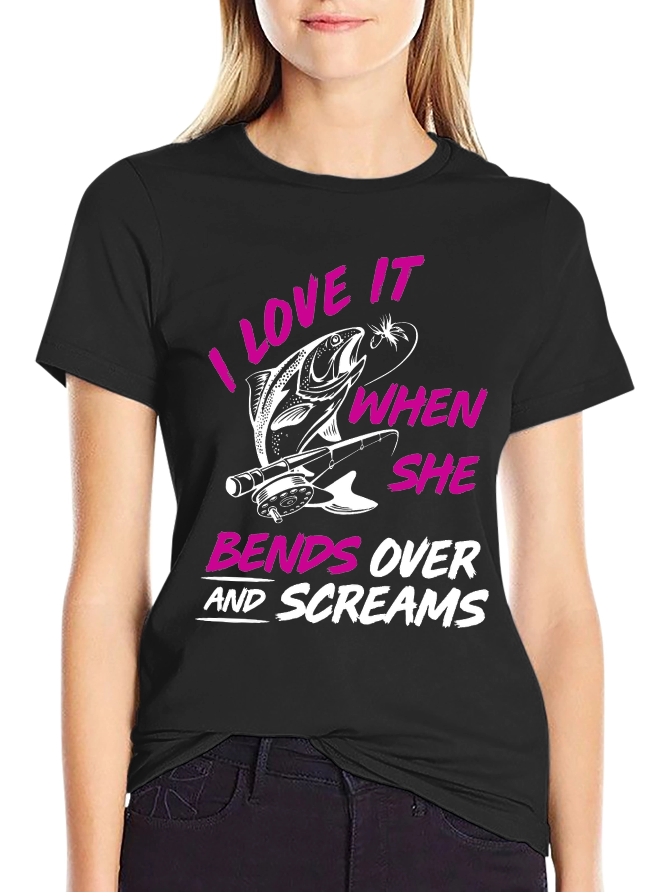 Black Fishing Humor T-Shirt: I Love It When She Bends Over view 2