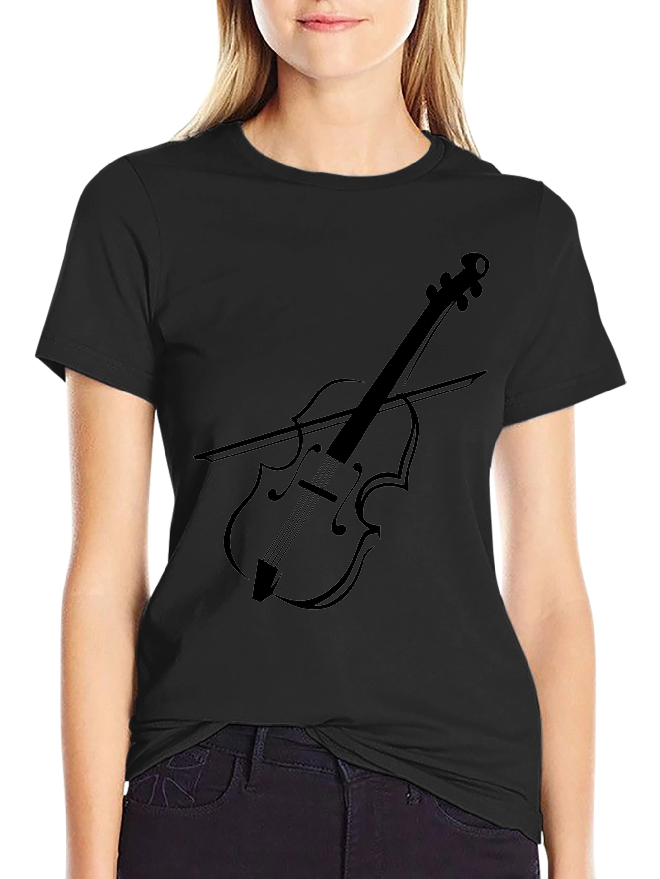 Black Musical Violin Graphic Tee - Black view 2