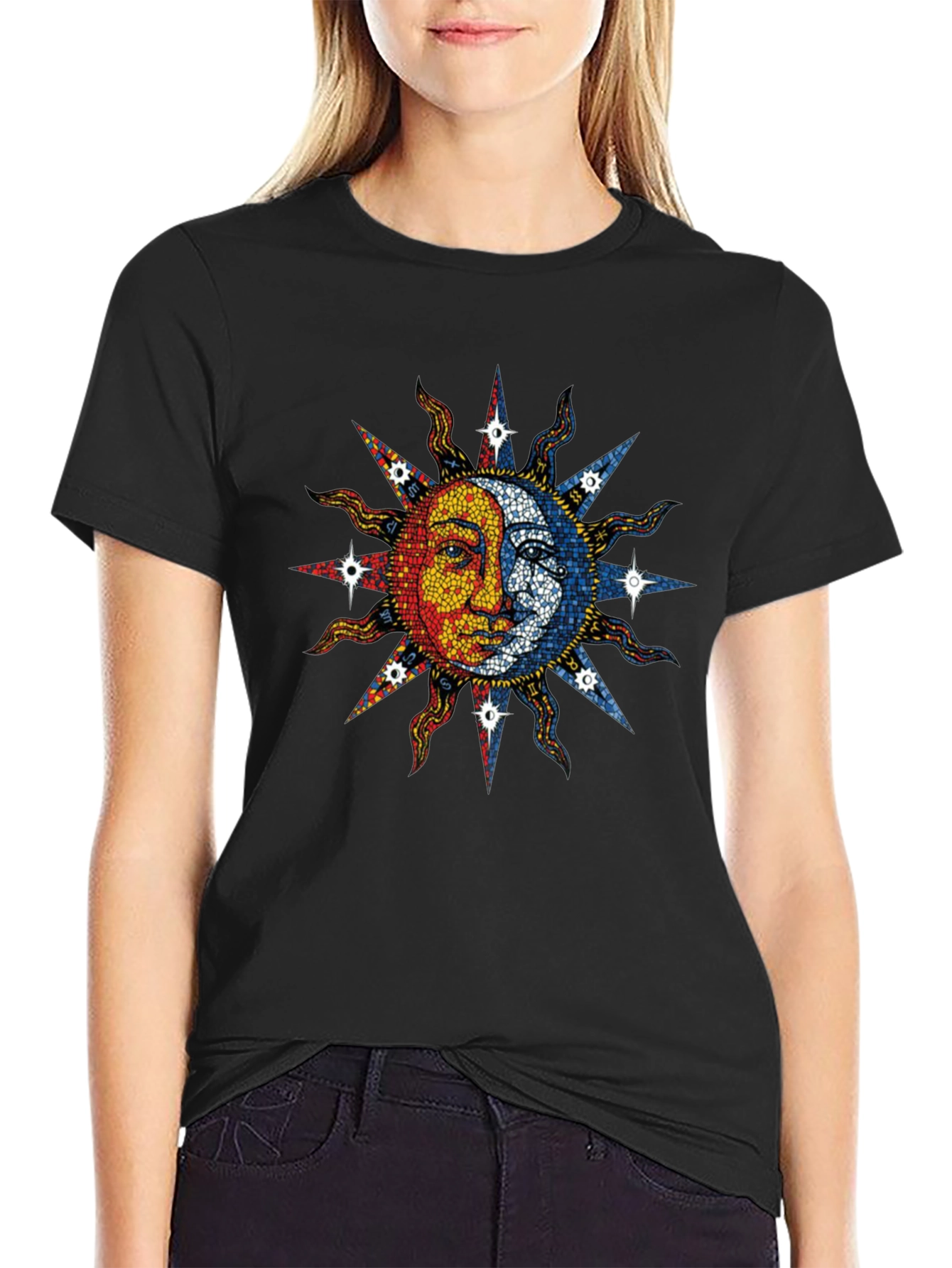 Black Celestial Sun and Moon Graphic Tee - Black Cotton Blend view 2