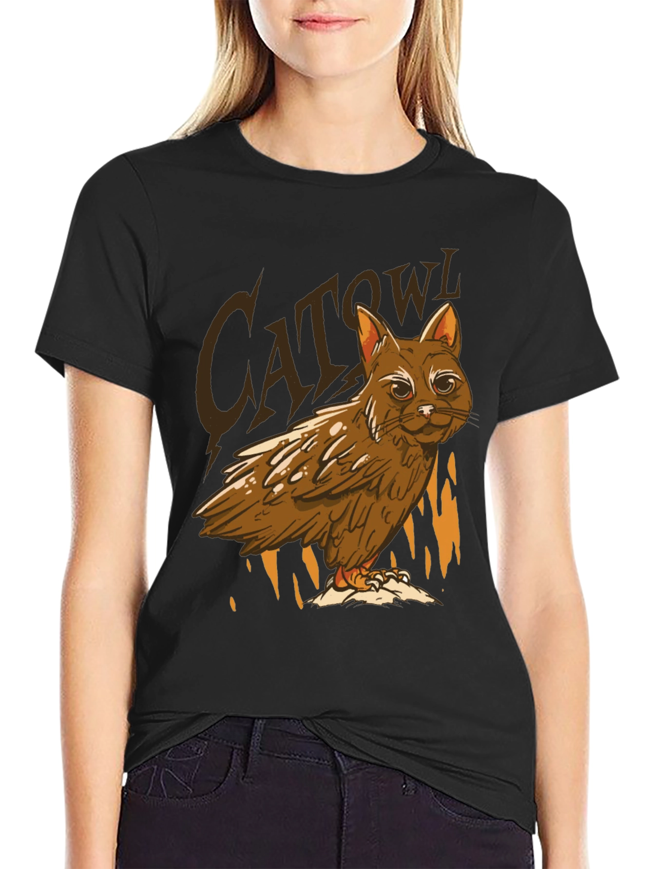 Black Cat Owl Hybrid T-Shirt - Funny Animal Tee view 2
