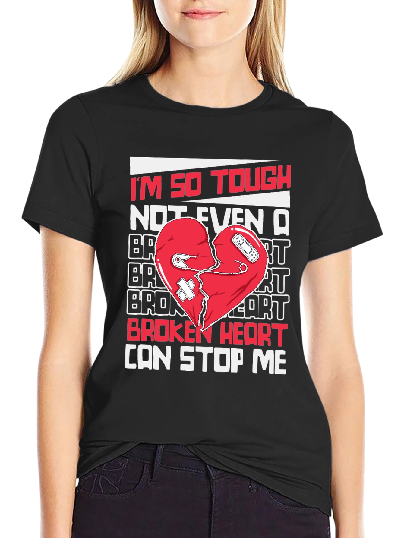 Black Tough Broken Heart T-Shirt - Humor Graphic Tee view 2
