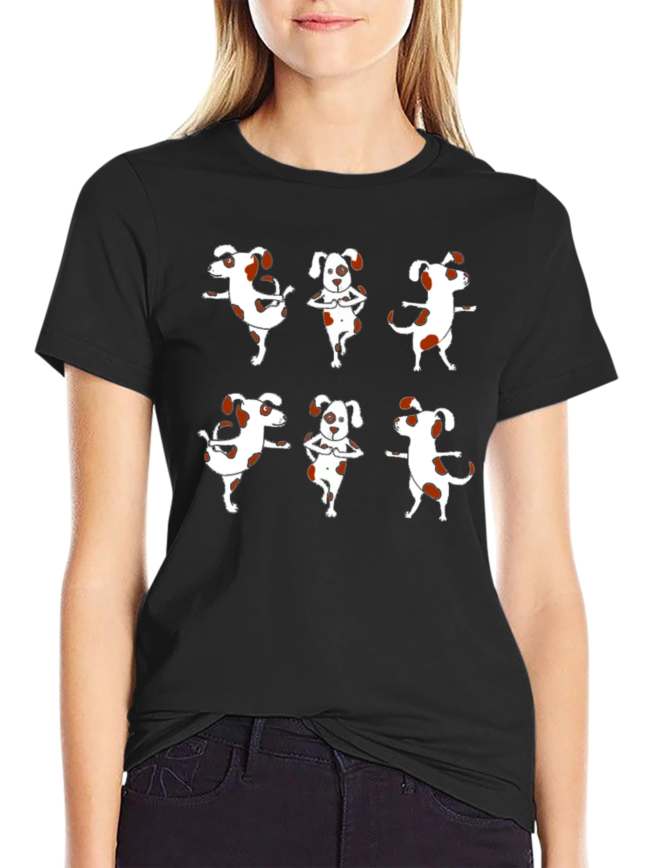 Black Yoga Dog Graphic Tee - Black Cotton T-Shirt view 2