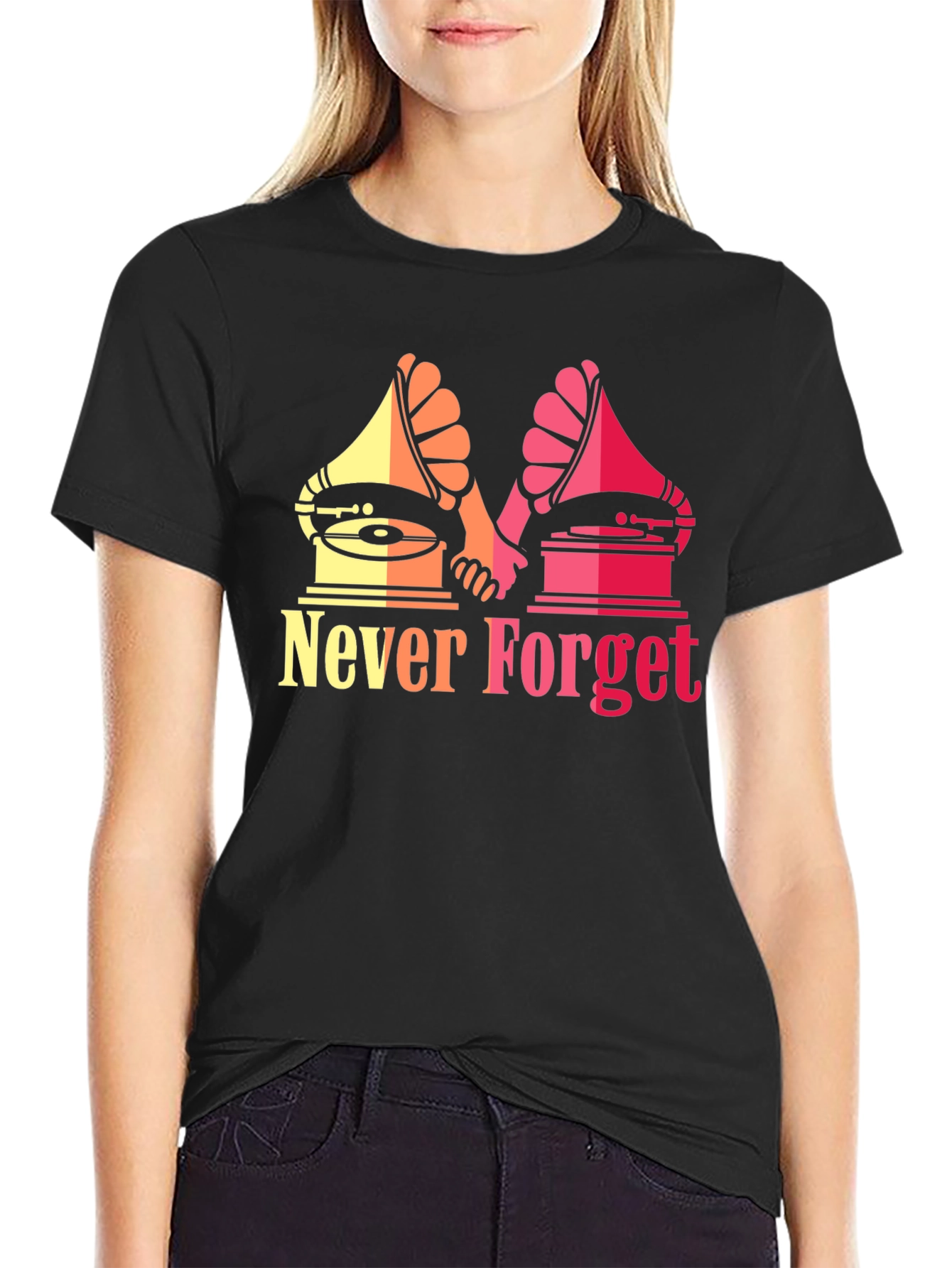 Black Retro Music Never Forget Graphic T-Shirt view 2