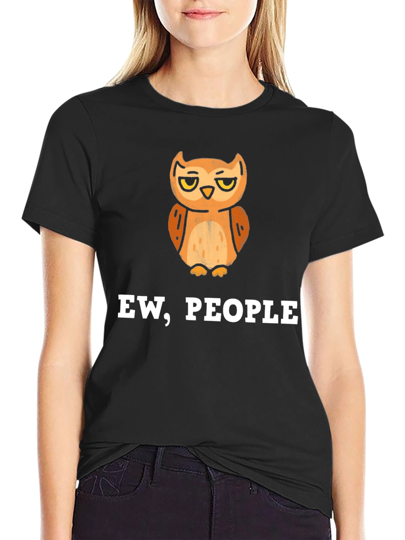 Black Ew, People Owl Graphic Tee - Sarcastic Humor T-Shirt view 2