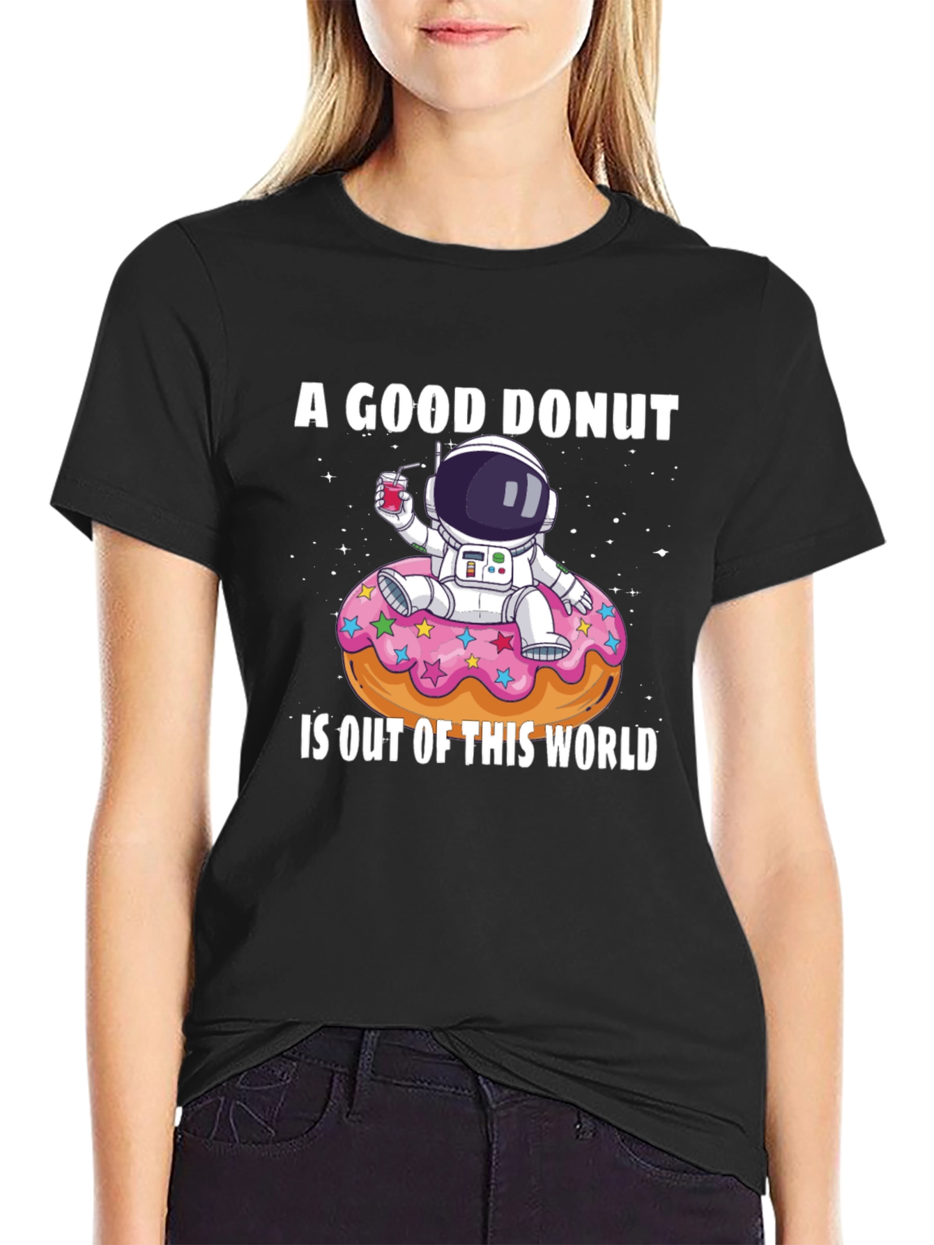 Black A Good Donut T-Shirt - Astronaut Design view 2