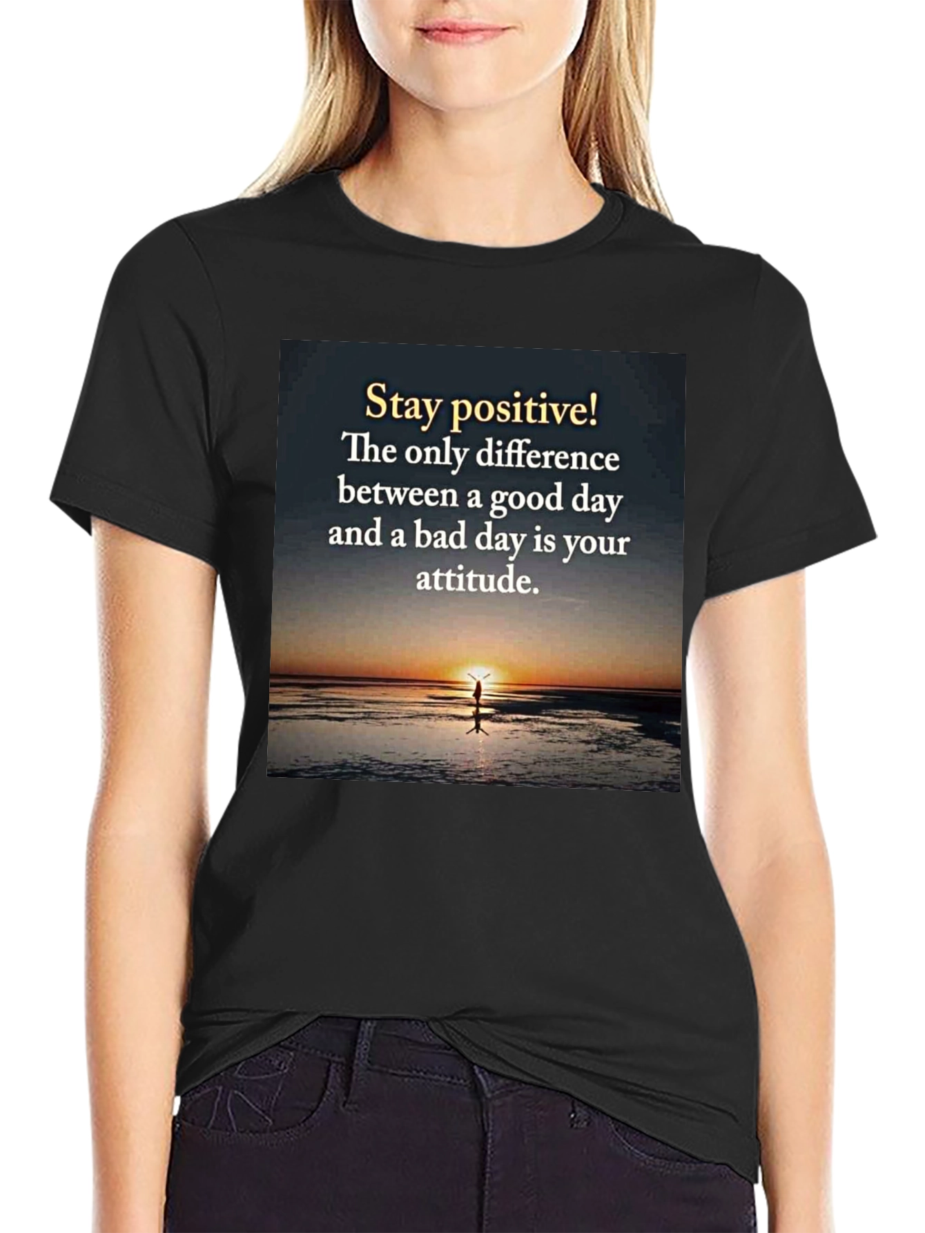 Black Stay Positive Graphic Tee - Inspirational T-Shirt view 2
