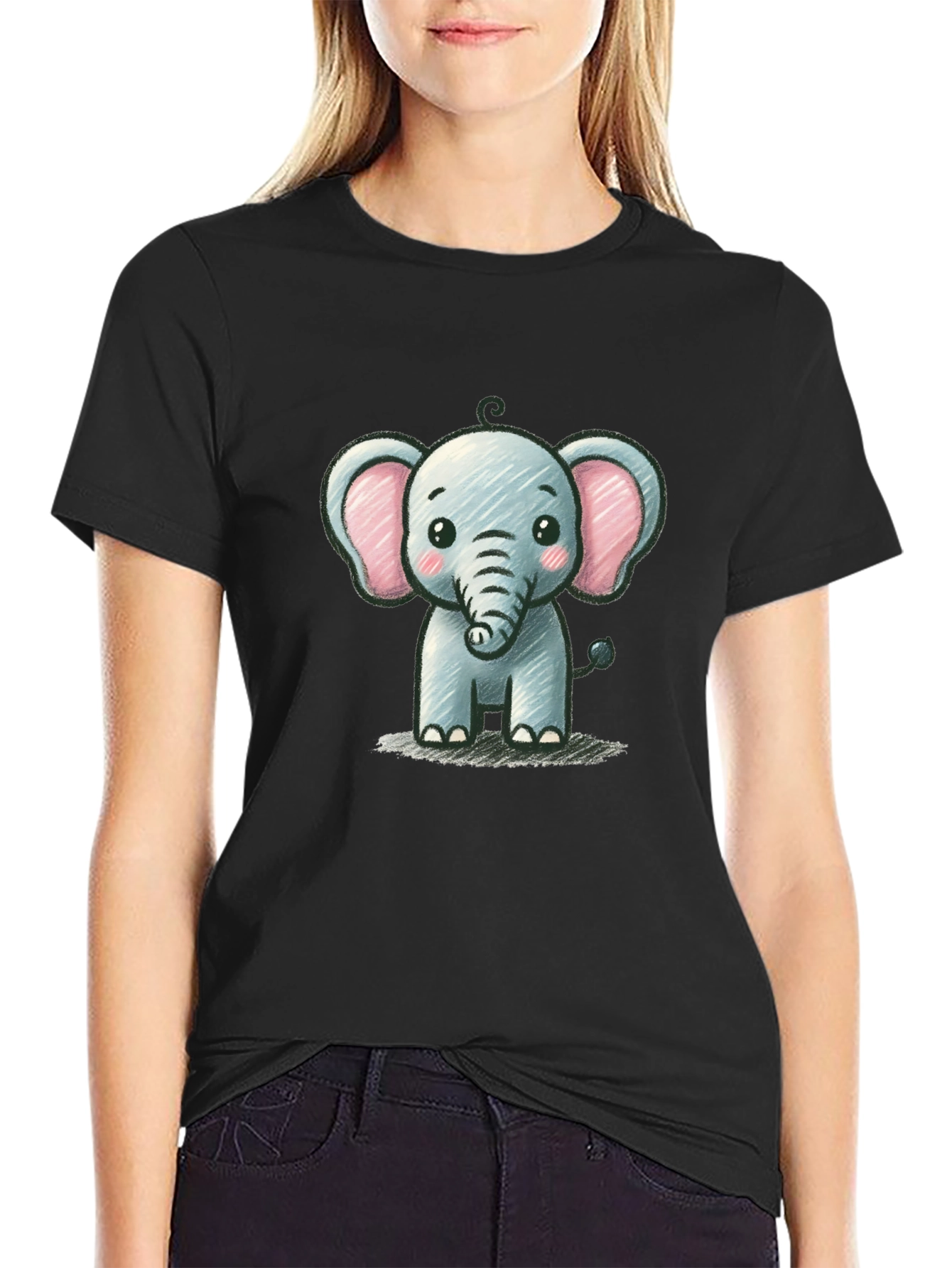 Black Cute Elephant Graphic Tee - Black Unisex T-Shirt view 2