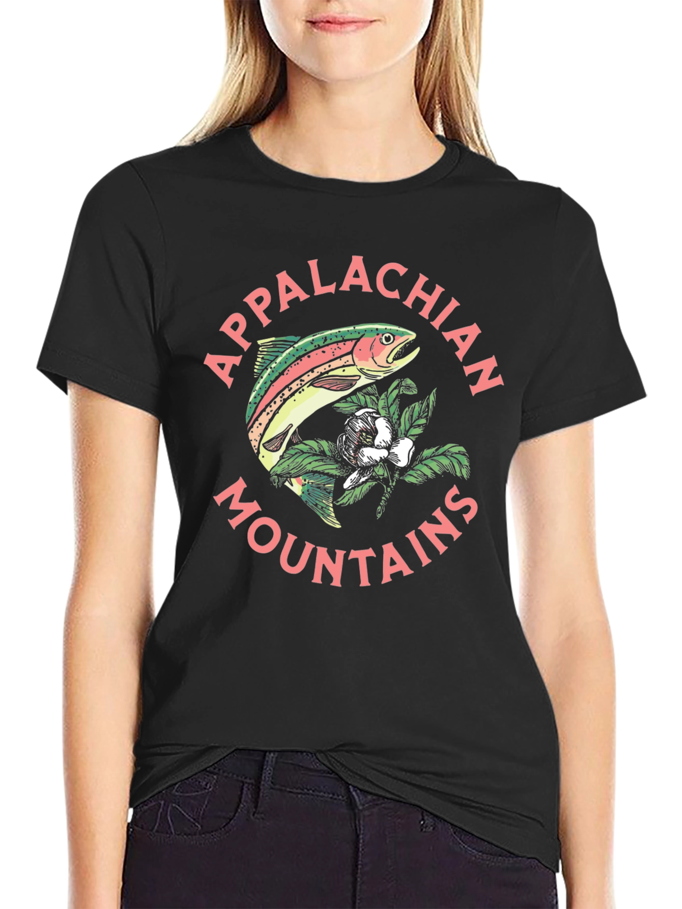 Black Appalachian Mountains Fish Graphic Tee view 2