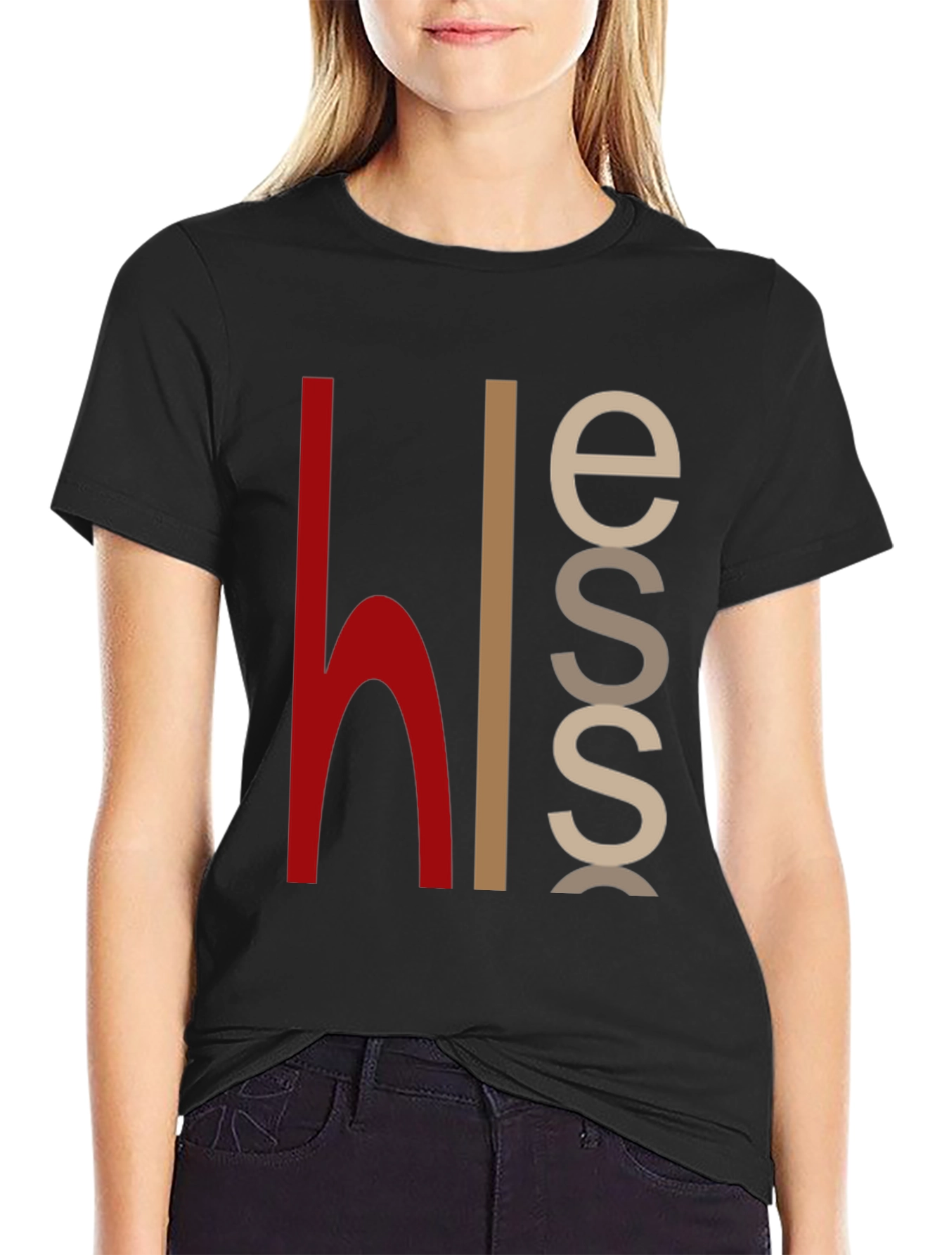 Black Modern Graphic Print Crew Neck T-Shirt view 2