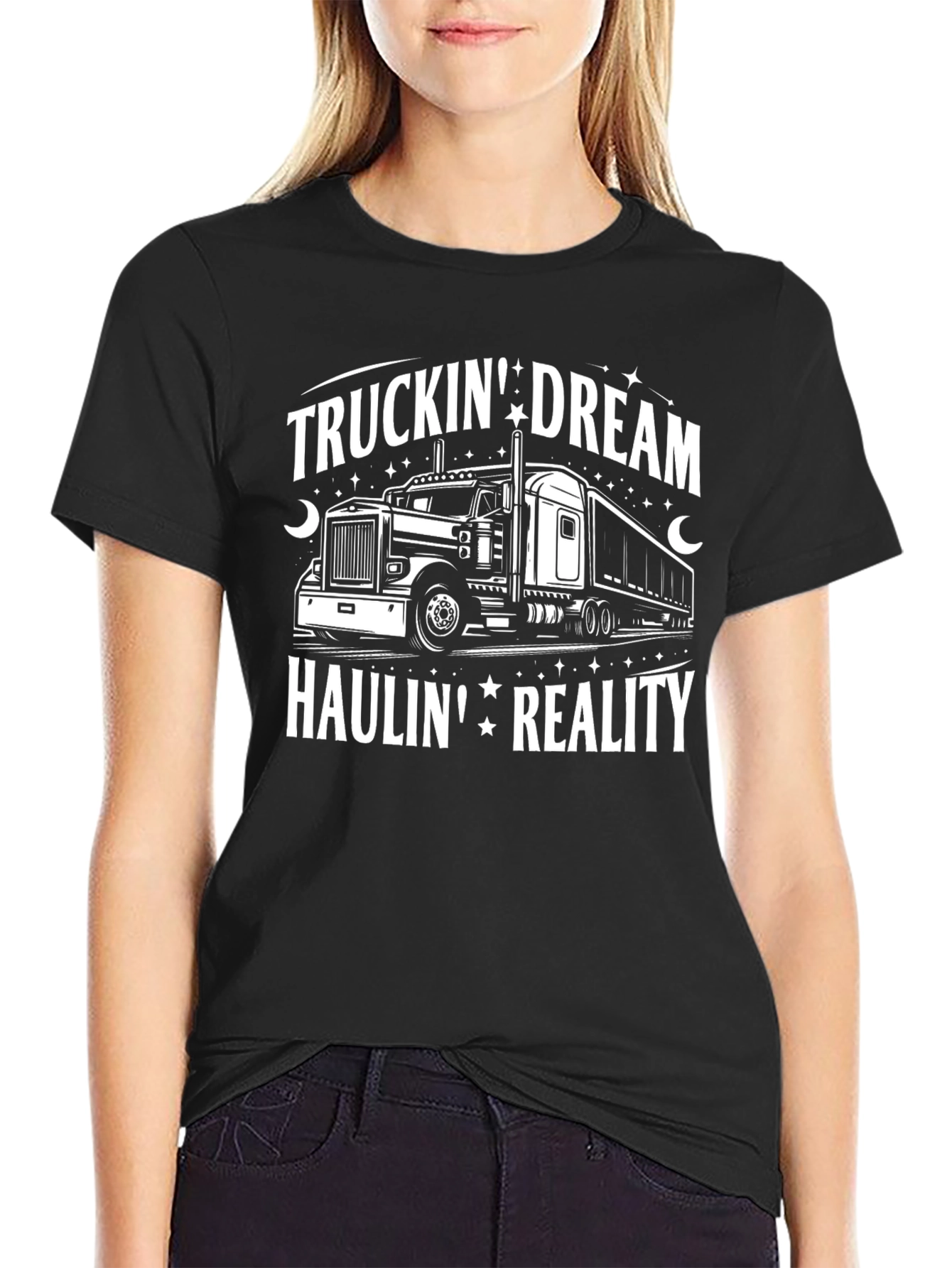 Black Truckin' Dream Haulin' Reality Graphic Tee view 2