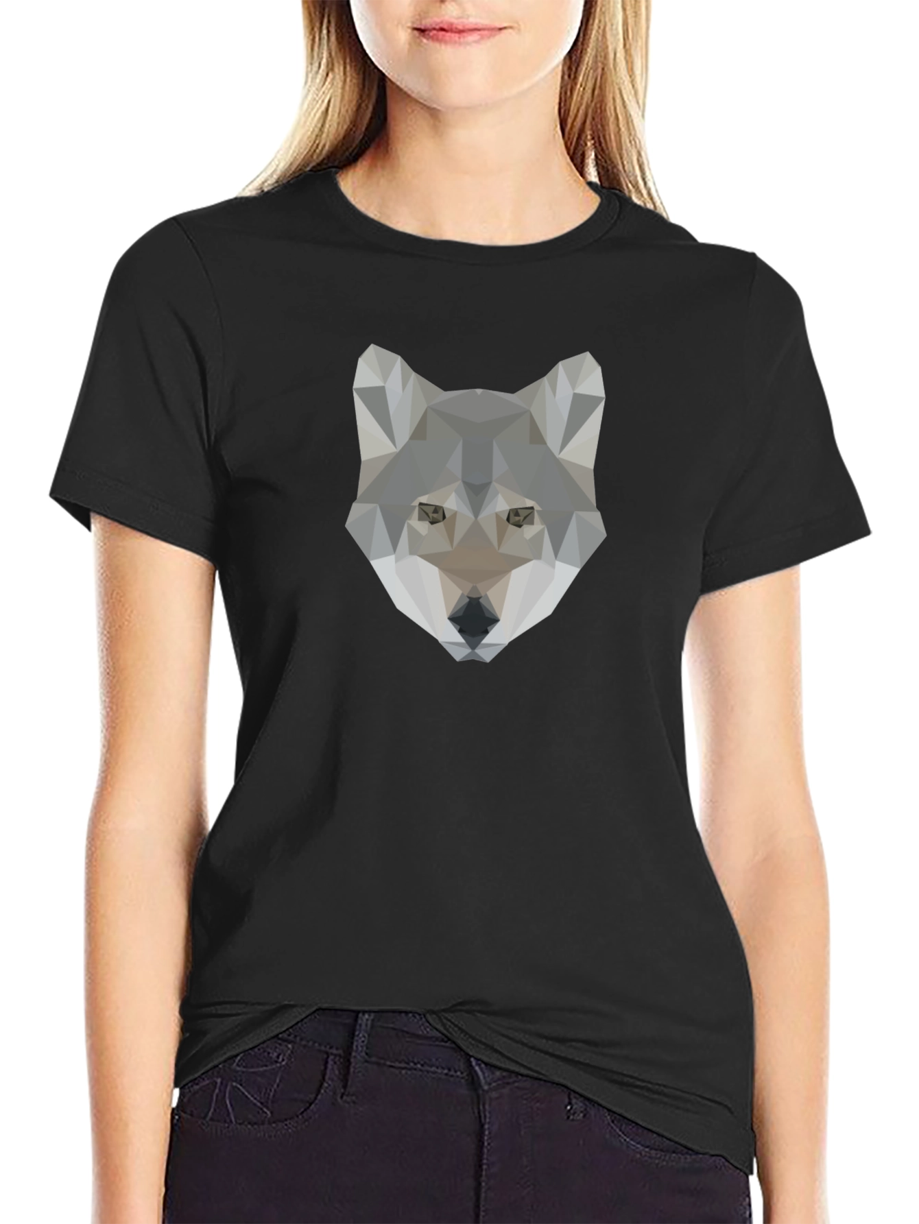 Black Geometric Wolf Graphic Tee - Cool Minimalist Design view 2