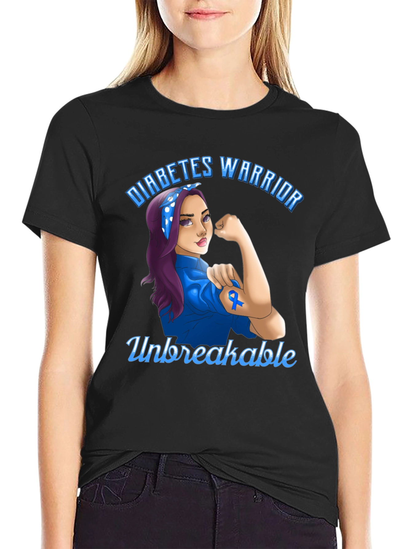Black Diabetes Warrior T-Shirt - Unbreakable Strength view 2