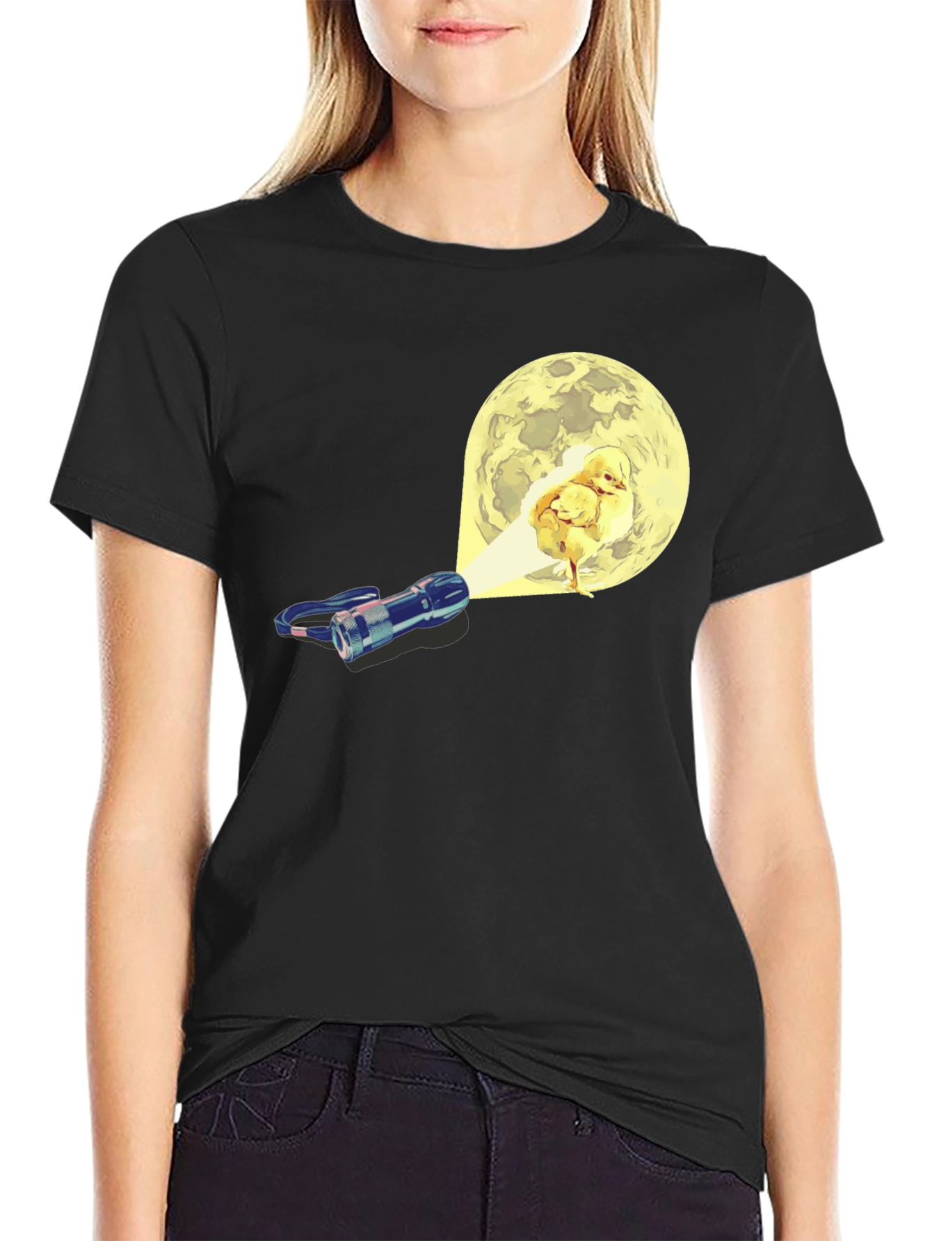 Black Funny Chick Moon T-Shirt view 2
