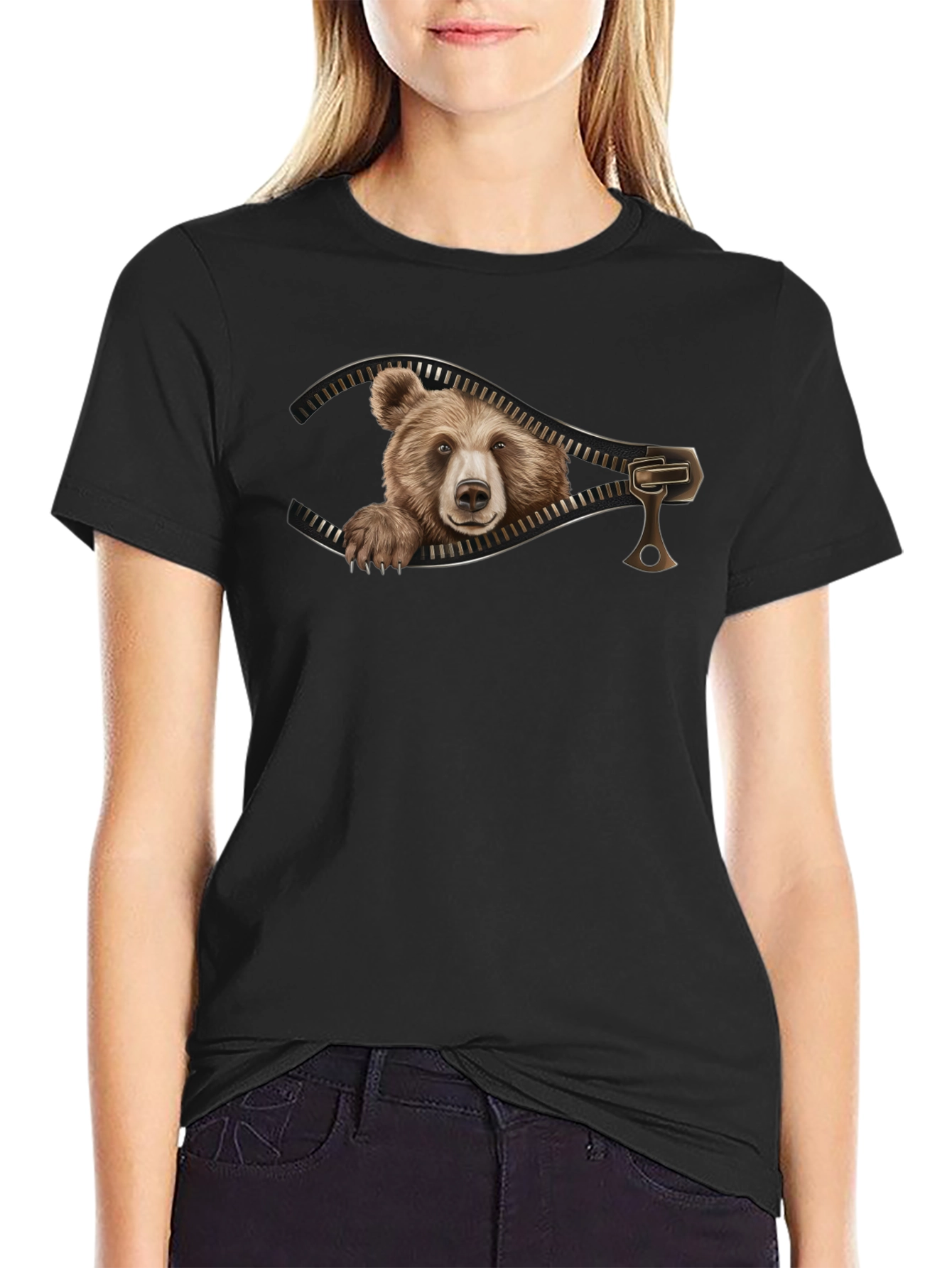 Black Bear Zipper Graphic Tee - Unique Design! view 2