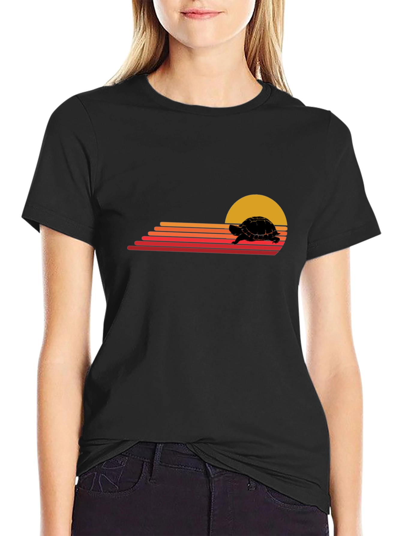 Black Retro Turtle Sunset Graphic Tee view 2