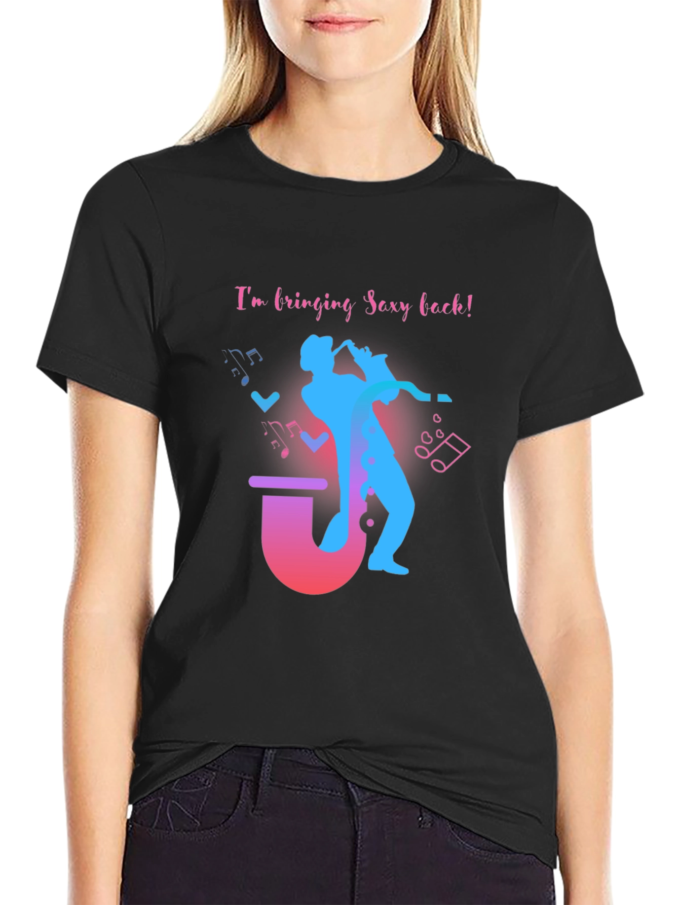 Black Saxophone Sexy Back Graphic T-Shirt view 2