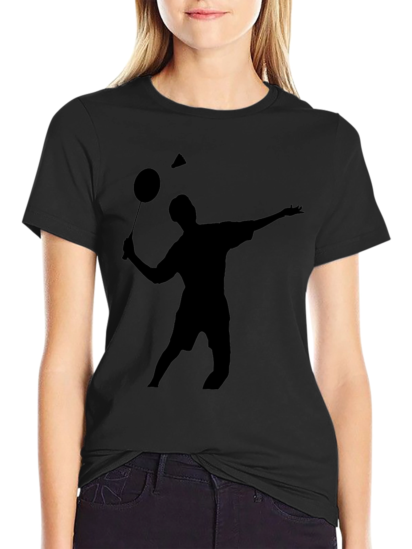 Black Badminton Player Graphic Tee - Black view 2