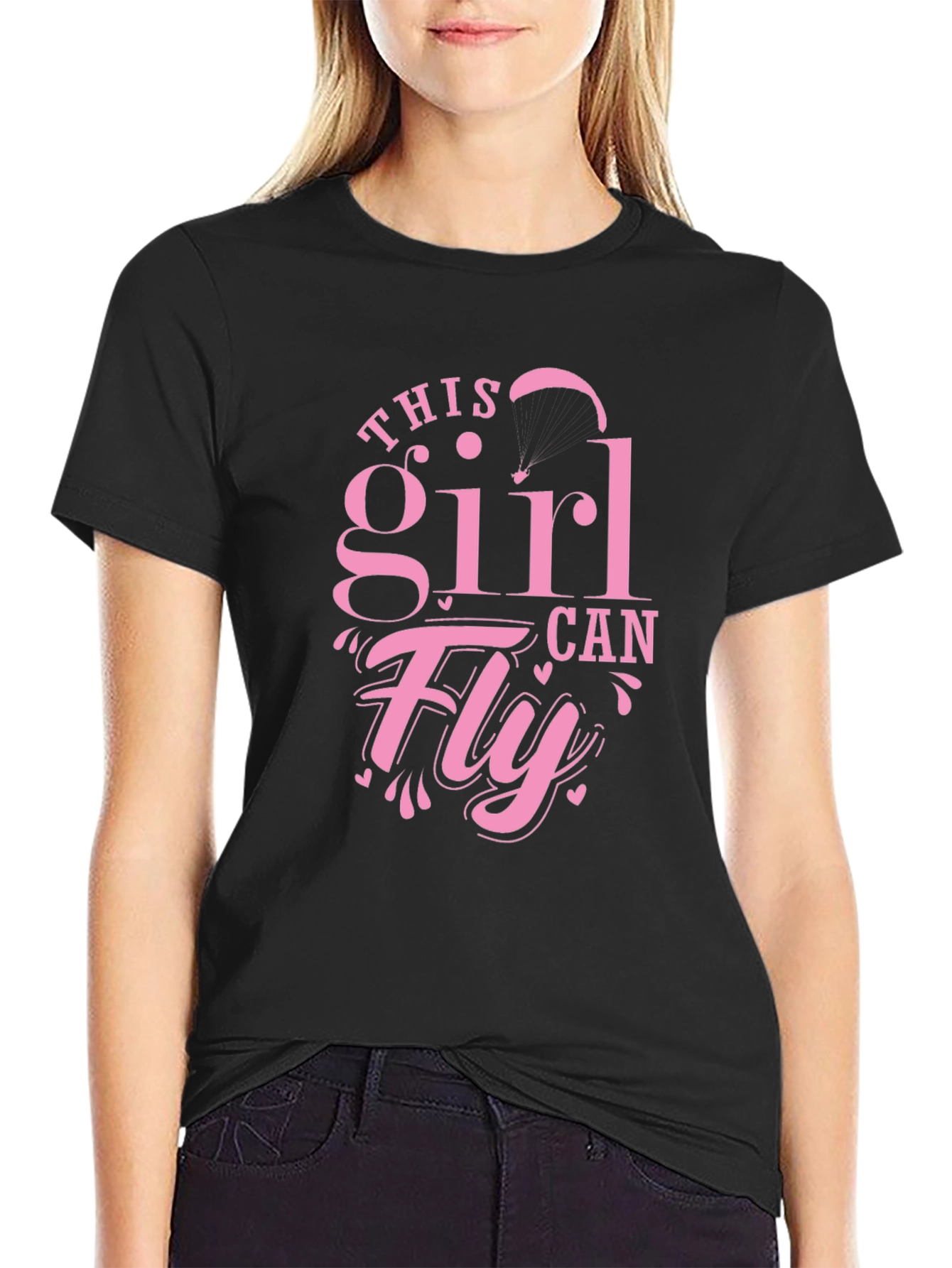 Black This Girl Can Fly - Novelty T-Shirt view 2