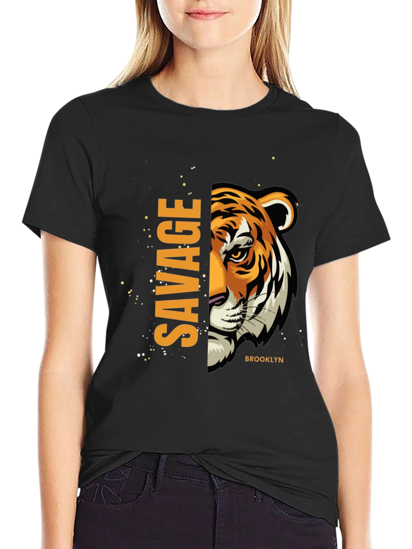 Black Savage Tiger Graphic Print T-Shirt view 2