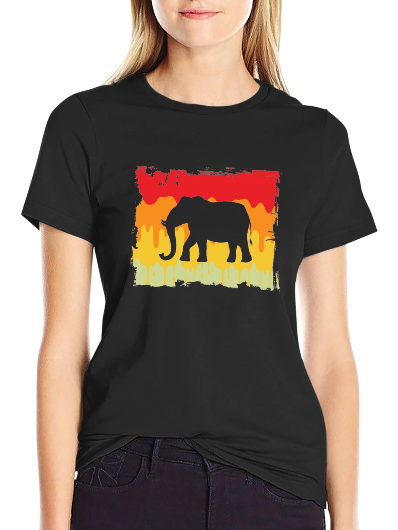 Black Elephant Silhouette Graphic Tee - Retro Style view 2