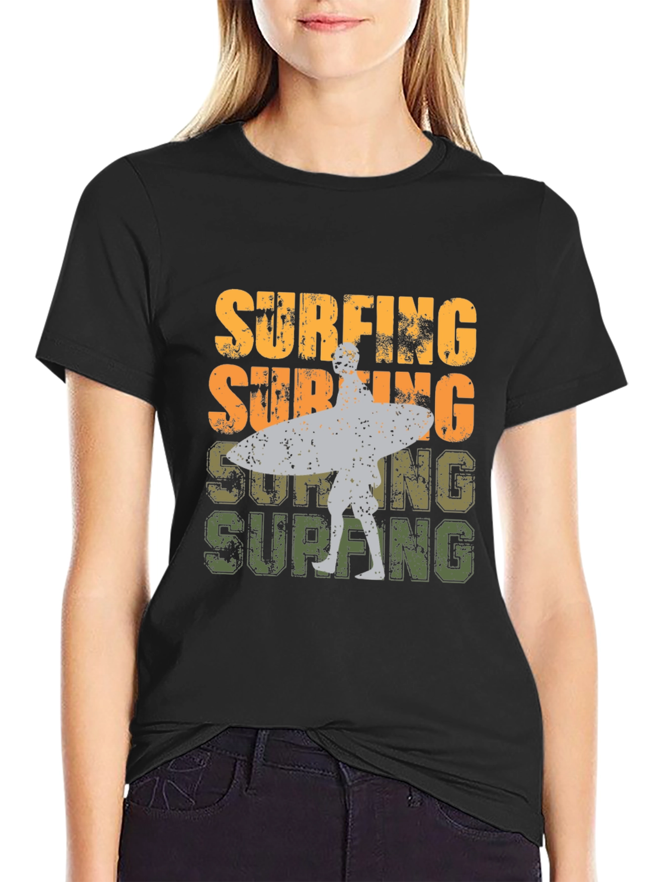 Black Retro Surfing Graphic Tee view 2