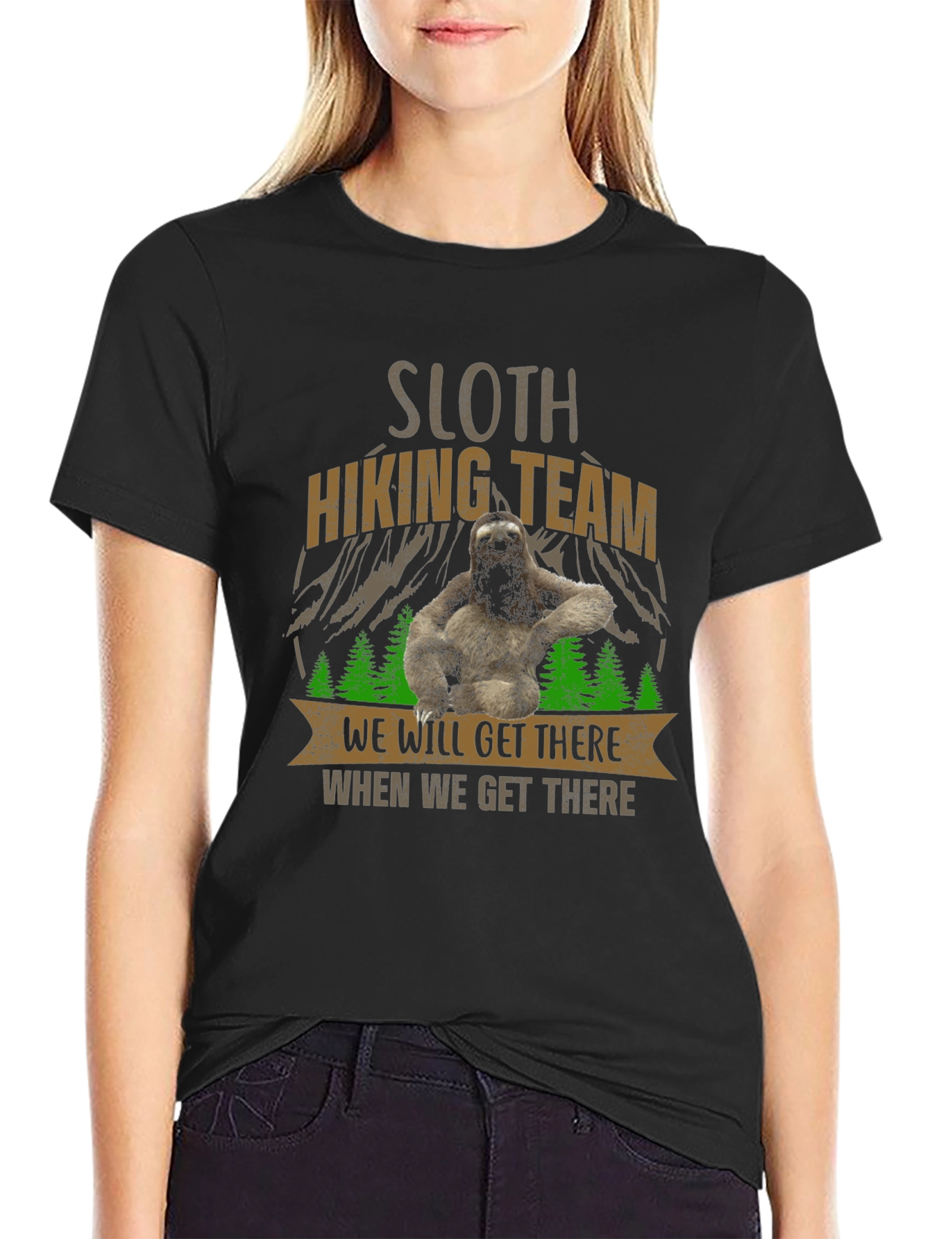 Black Sloth Hiking Team Tee - Funny Adventure Shirt view 2