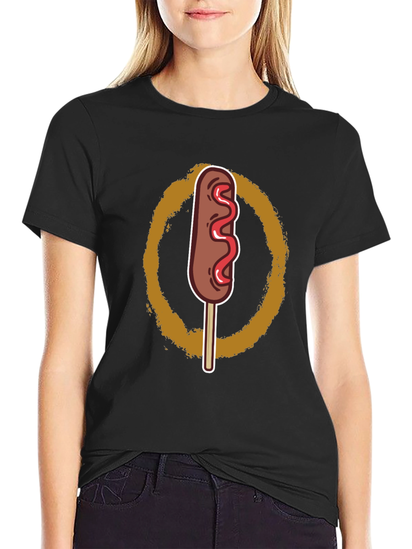 Black Corn Dog Graphic Tee - Fun Novelty T-Shirt view 2