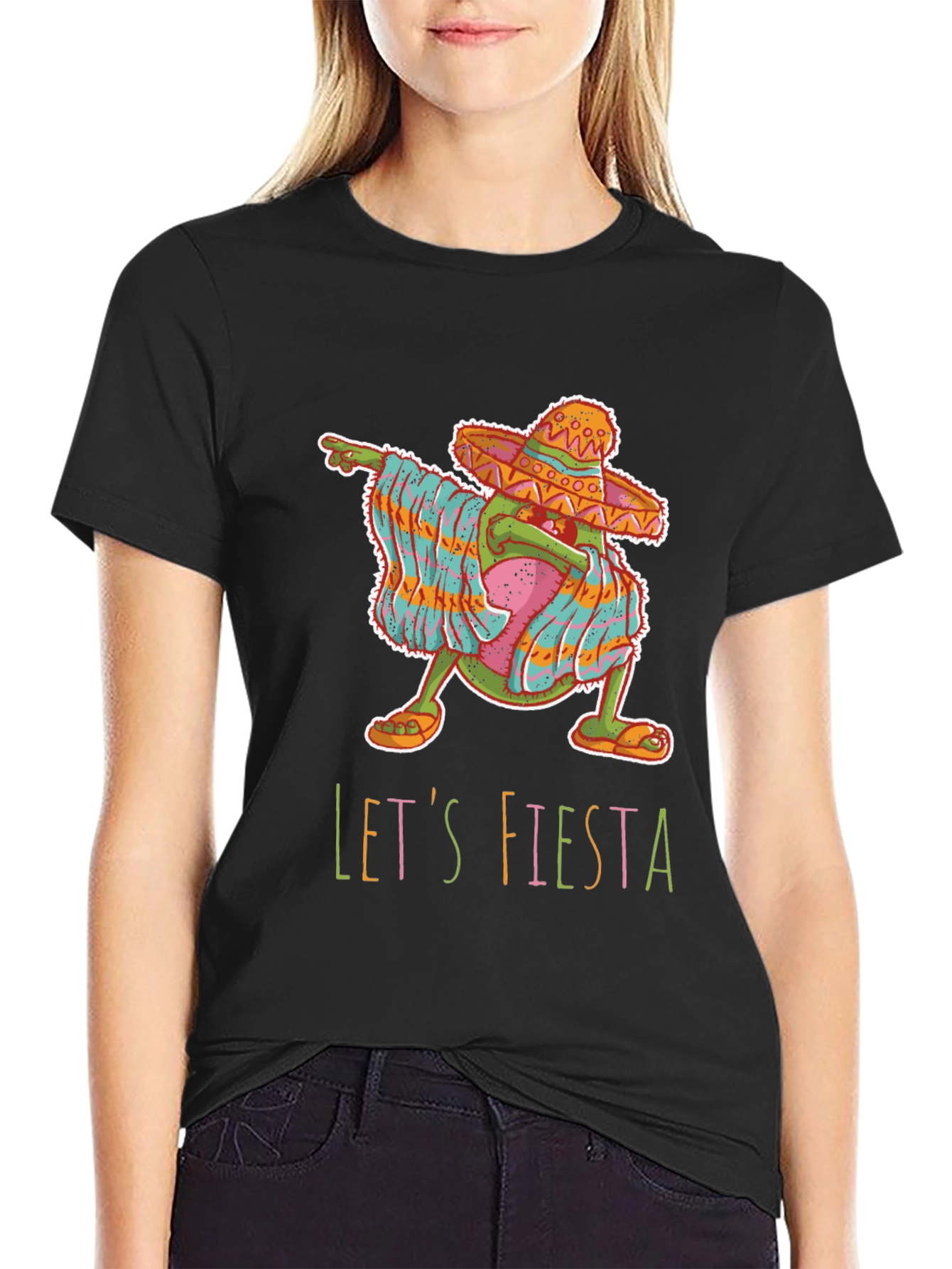 Black Let's Fiesta Avocado Graphic T-Shirt view 2