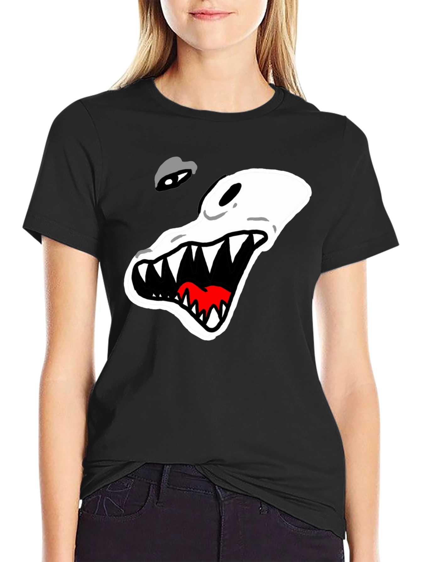 Black Men's Black T-Shirt with Cartoon Alligator Graphic view 2