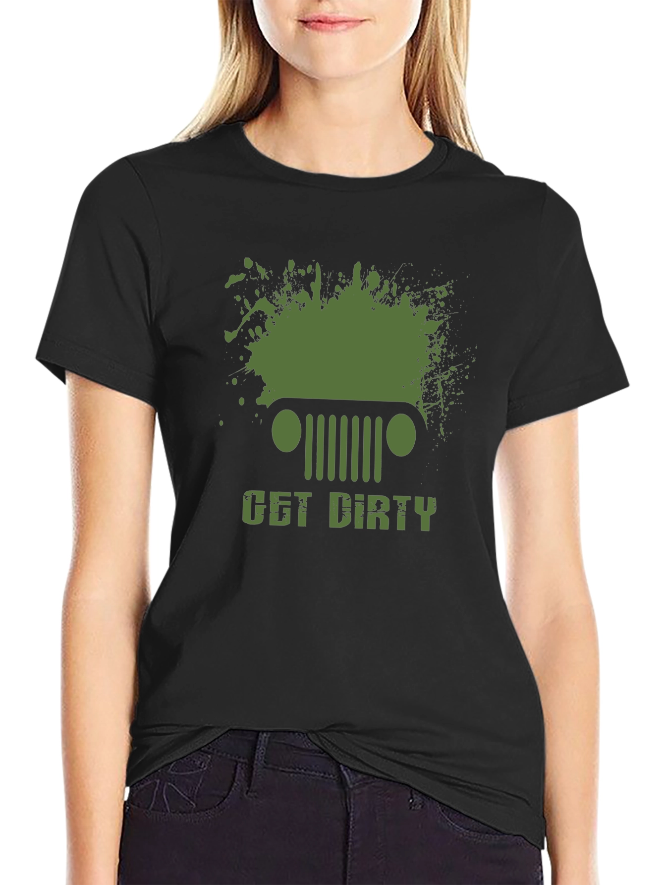 Black Get Dirty Jeep Graphic Men's T-Shirt view 2