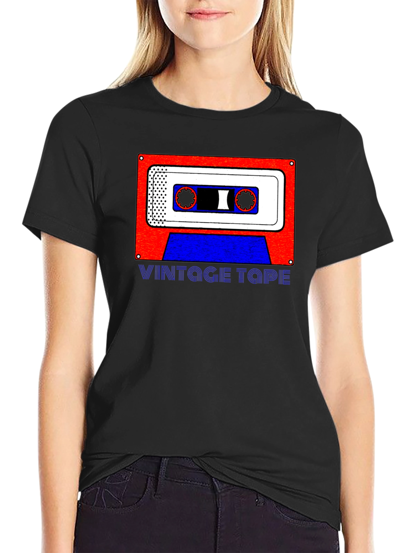 Black Vintage Tape Graphic Tee - Retro Style view 2