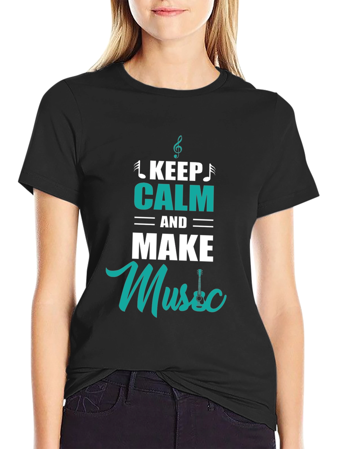 Black Keep Calm and Make Music Black T-Shirt view 2