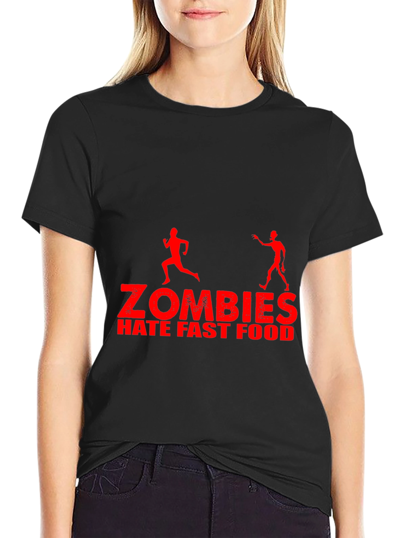 Black Zombies Hate Fast Food Graphic T-Shirt view 2