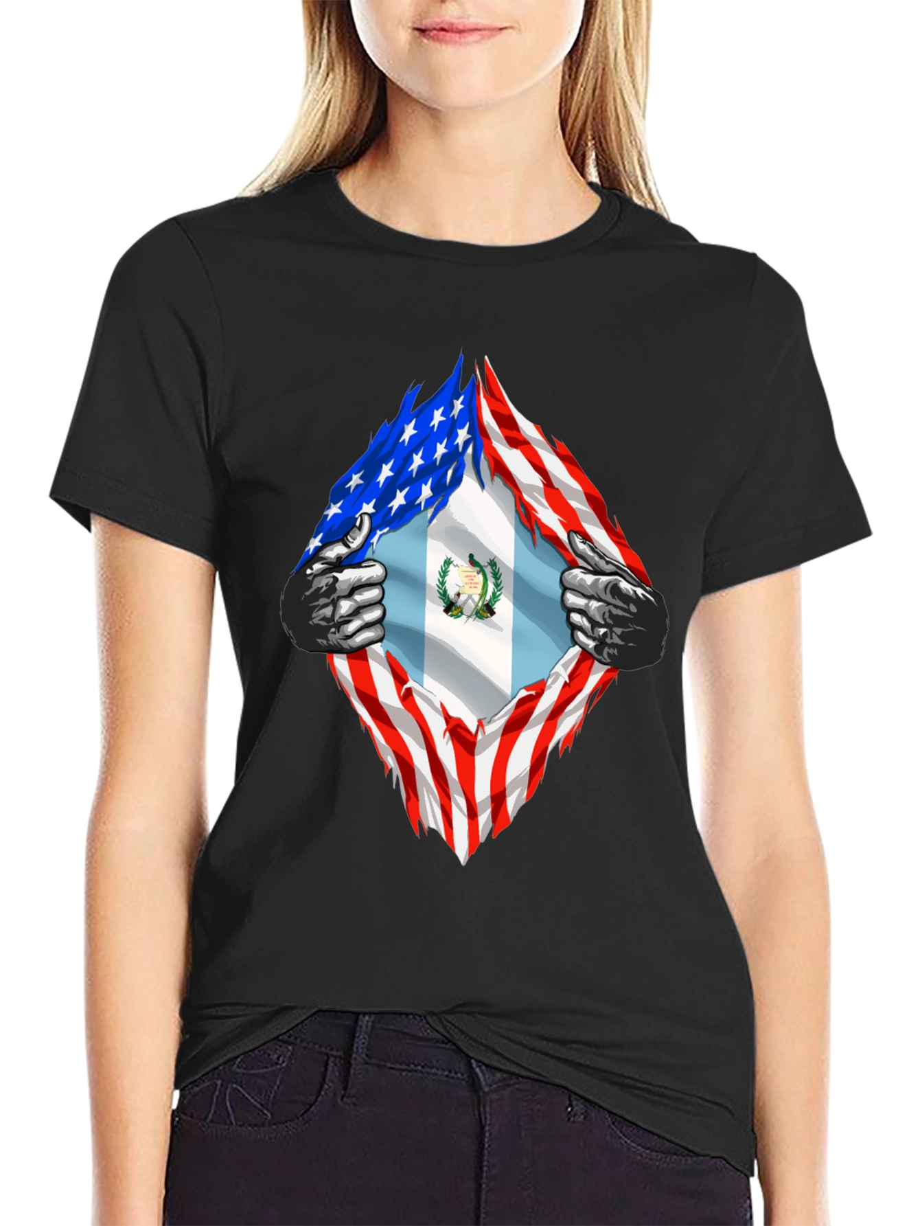 Black USA Guatemala Flag T-Shirt view 2