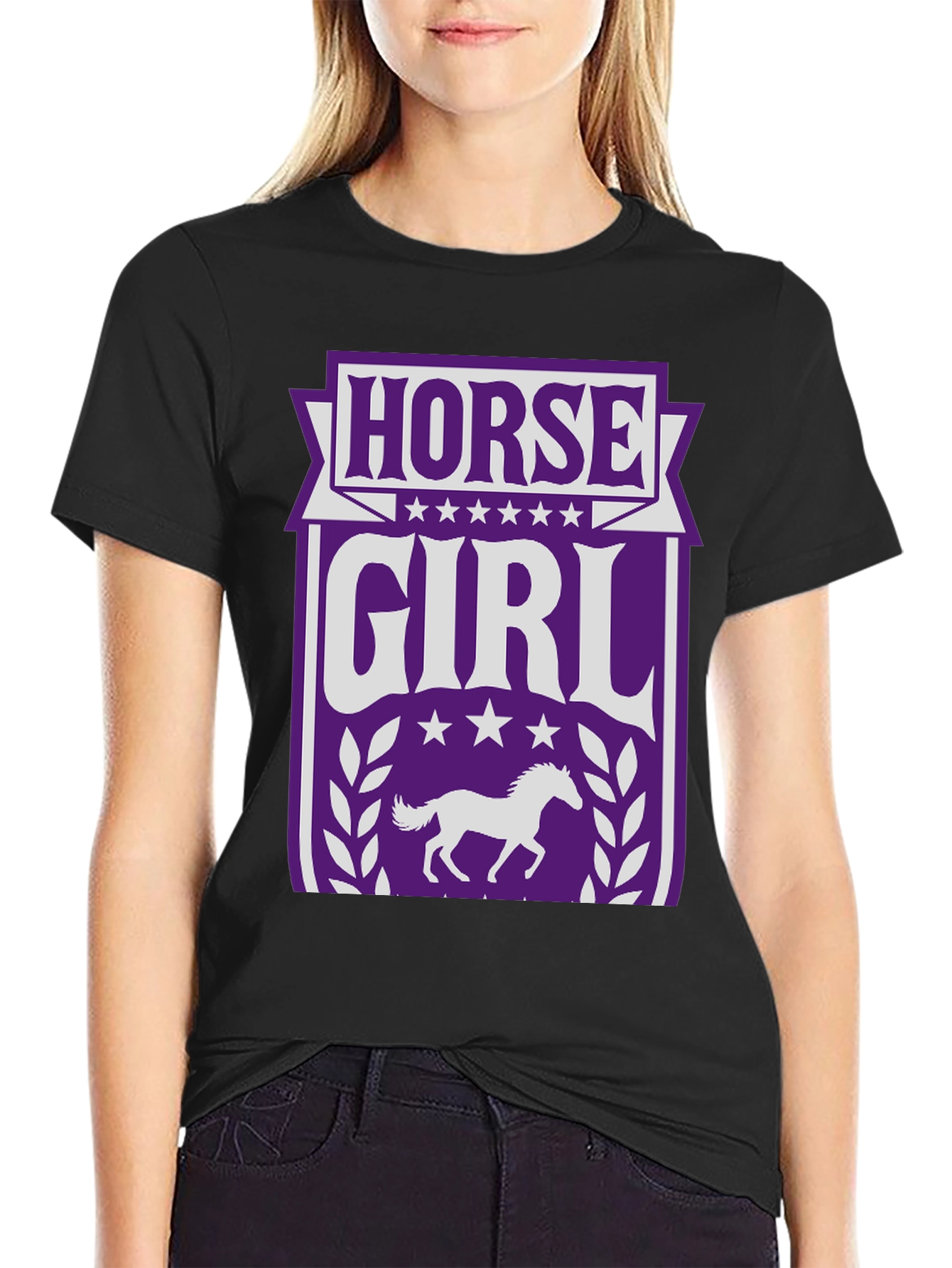 Black Horse Girl Graphic Tee - Equestrian T-Shirt view 2